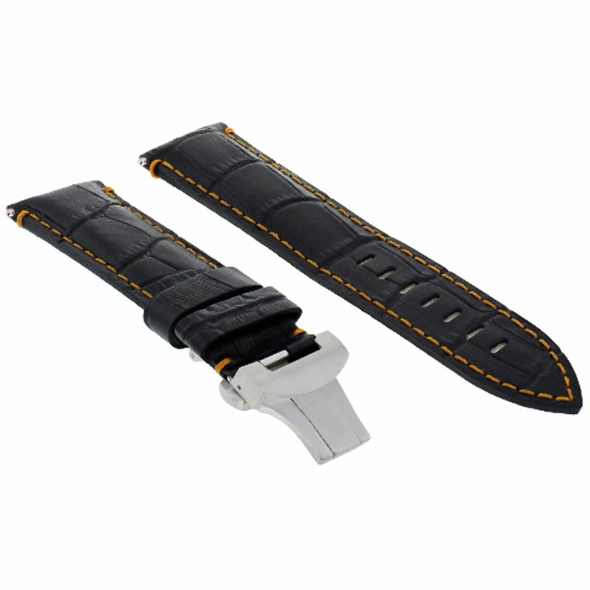 22-24MM LEATHER WATCH BAND STRAP FOR BREITLING NAVITIMER, BENTLEY PILOT WATCH, Black with Orange Stitching, view 4