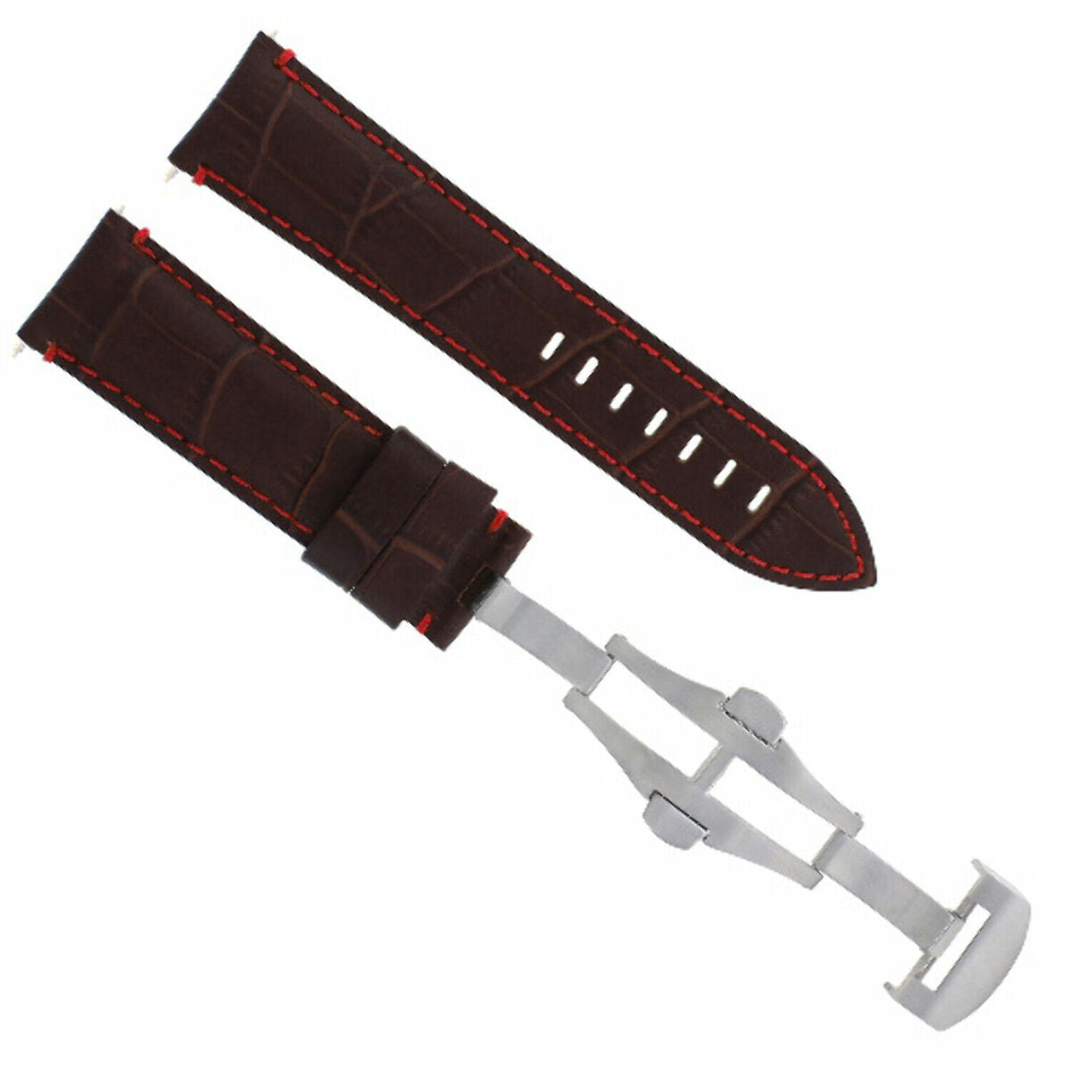 22-24MM LEATHER WATCH BAND STRAP FOR BREITLING NAVITIMER, BENTLEY PILOT WATCH, Brown with Red Stitching, view 2