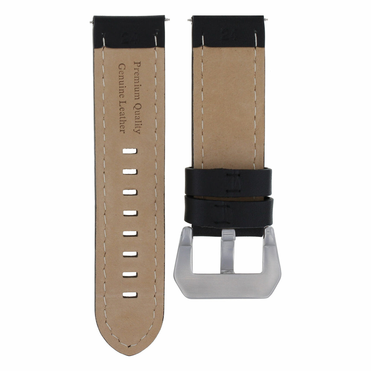 22-24MM LEATHER WATCH BAND STRAP FOR 40- 44MM PANERAI GMT 88 562 441 90 104 560, Black, front view