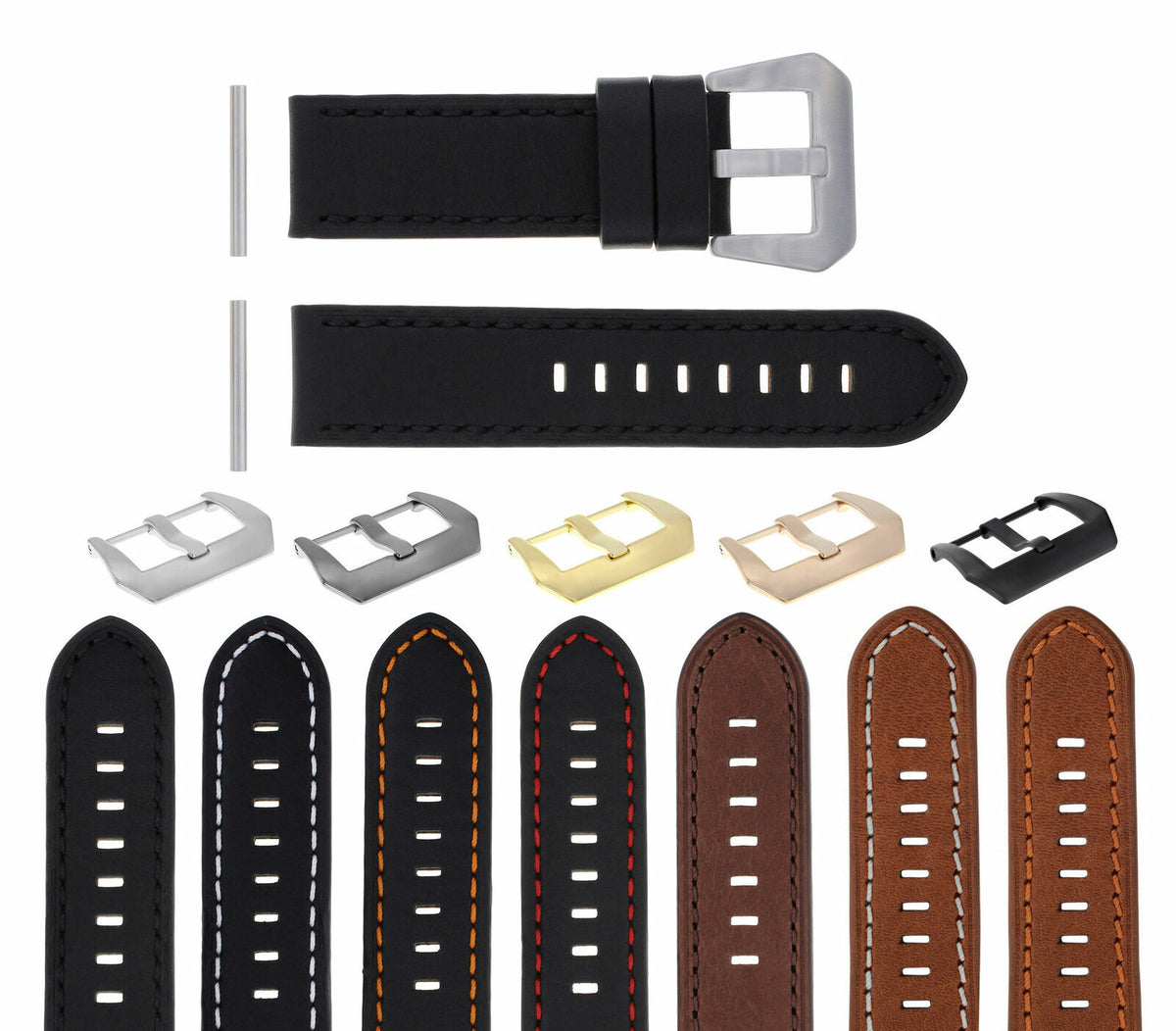 22-24MM LEATHER WATCH BAND STRAP FOR 40- 44MM PANERAI GMT 88 562 441 90 104 560, Black
