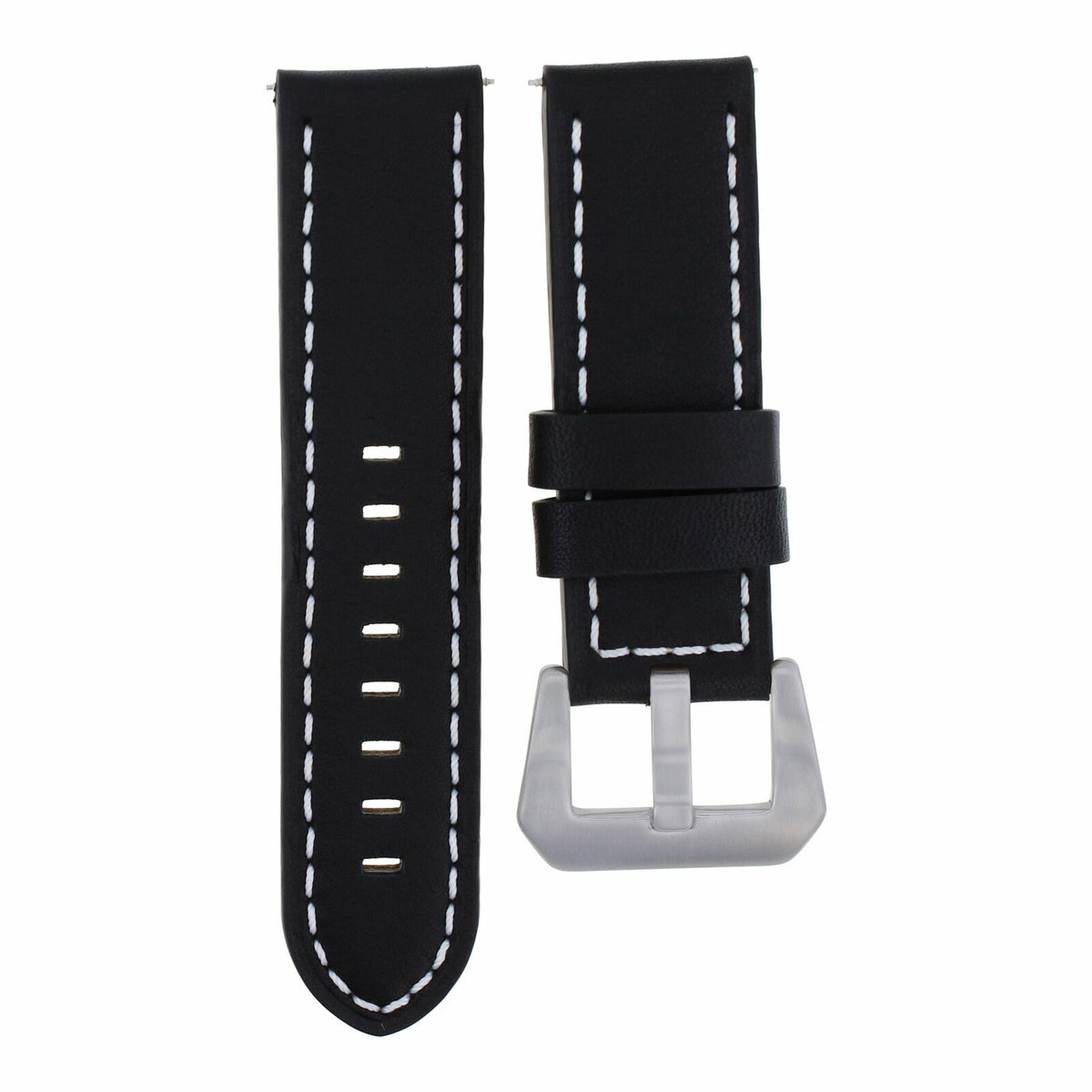 22-24MM LEATHER WATCH BAND STRAP FOR 40- 44MM PANERAI GMT 88 562 441 90 104 560, Black with White Stitching, view 2