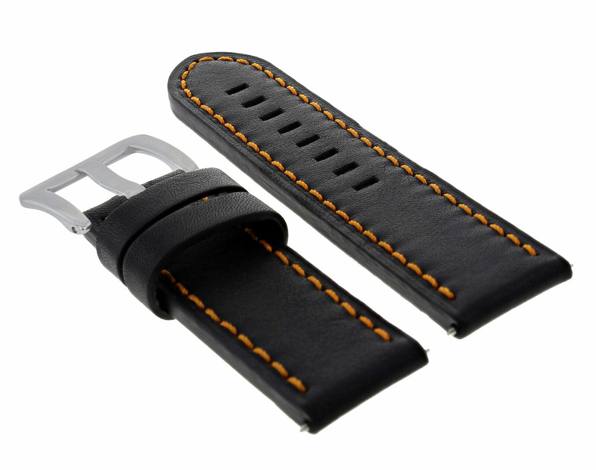 22-24MM LEATHER WATCH BAND STRAP FOR 40- 44MM PANERAI GMT 88 562 441 90 104 560, Black with Orange Stitching, view 4
