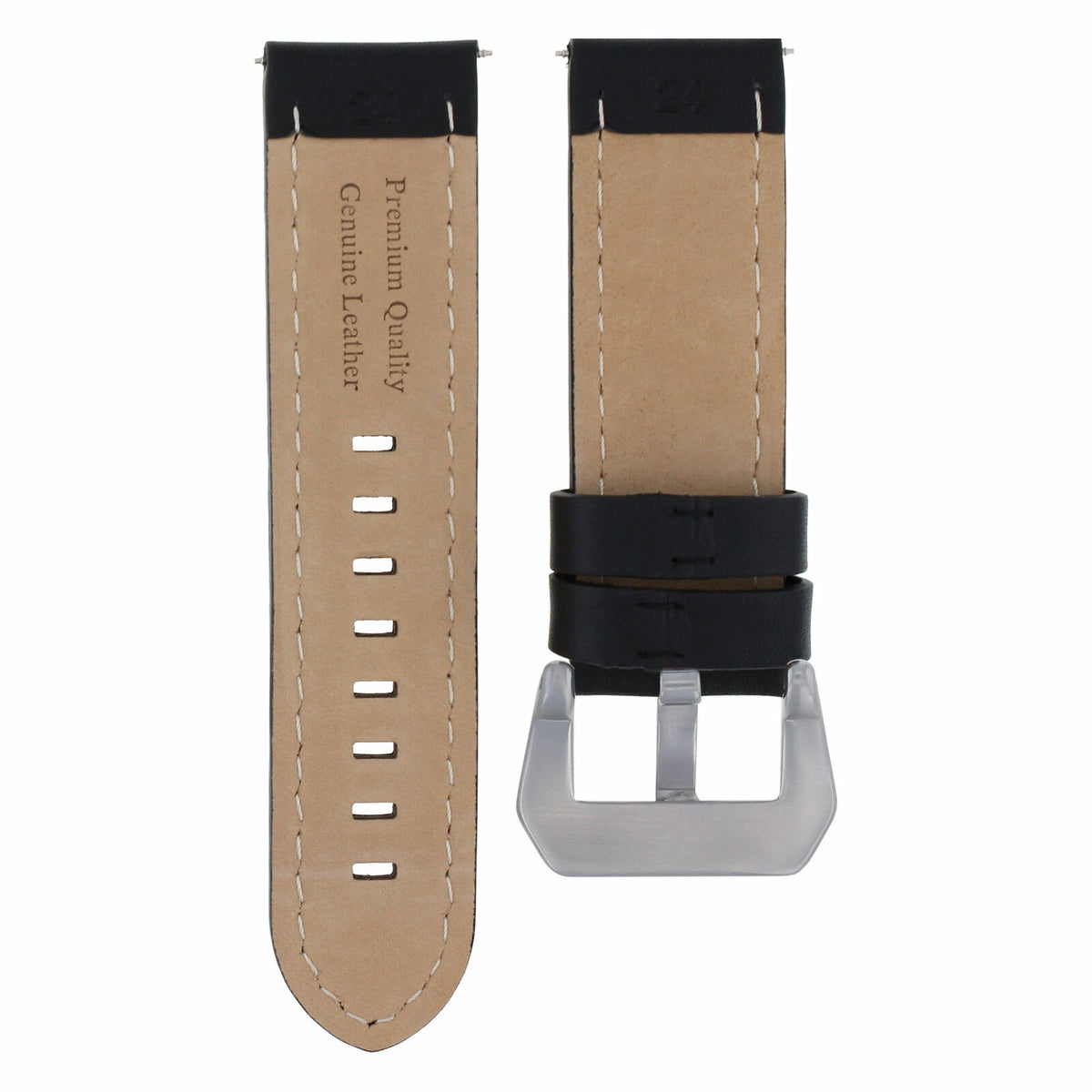 22-24MM LEATHER WATCH BAND STRAP FOR 40- 44MM PANERAI GMT 88 562 441 90 104 560, Black with Orange Stitching, front view