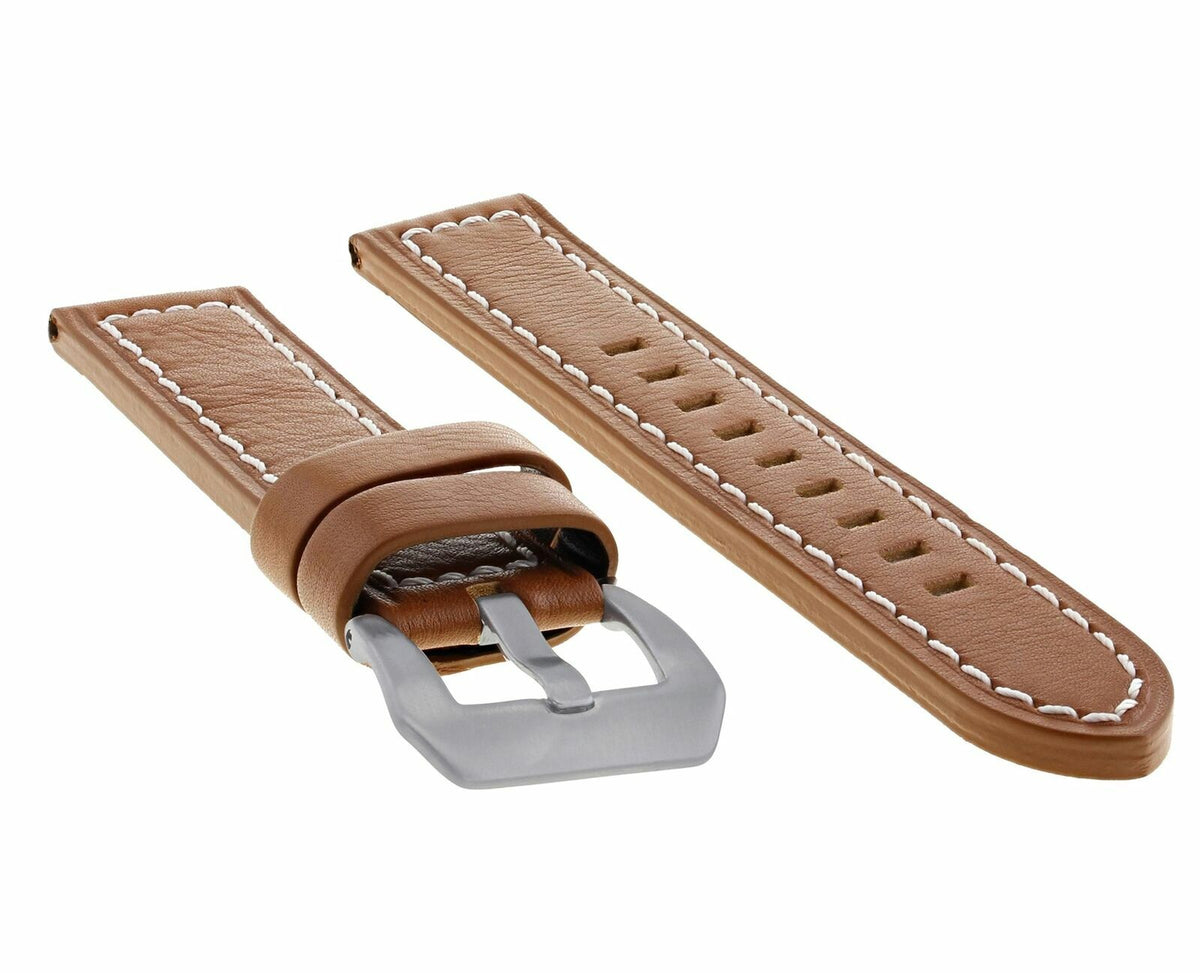 22-24MM LEATHER WATCH BAND STRAP FOR 40- 44MM PANERAI GMT 88 562 441 90 104 560, Tan with White Stitching, view 3