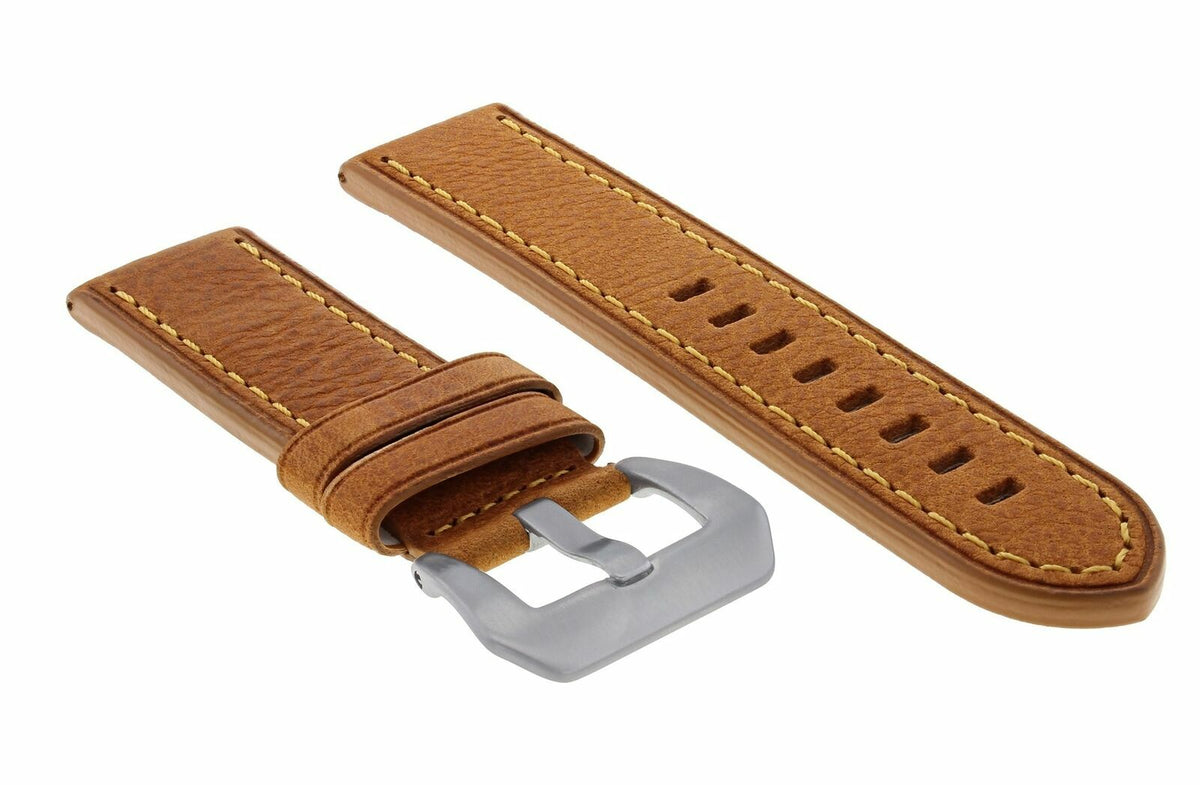 22-24MM LEATHER WATCH BAND STRAP FOR 40- 44MM PANERAI GMT 88 562 441 90 104 560, Tan with Orange Stitching, view 4