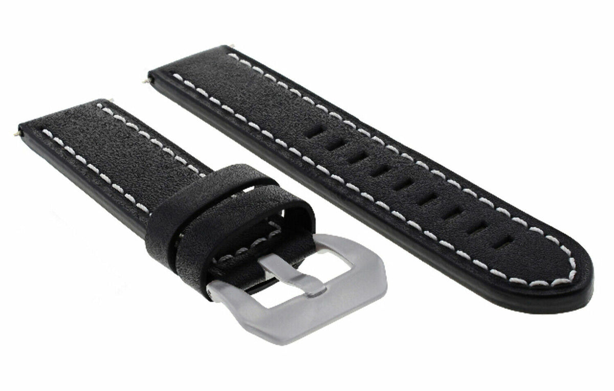 20-22-24MM LEATHER WATCH BAND STRAP FOR ZENITH PILOT AERONEV TYPE 20 WATCH, Black with White Stitching, view 4