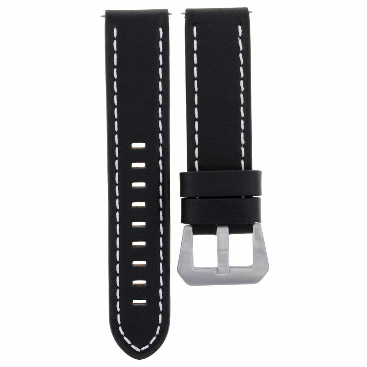 20-22-24MM LEATHER WATCH BAND STRAP FOR ZENITH PILOT AERONEV TYPE 20 WATCH, Black with White Stitching