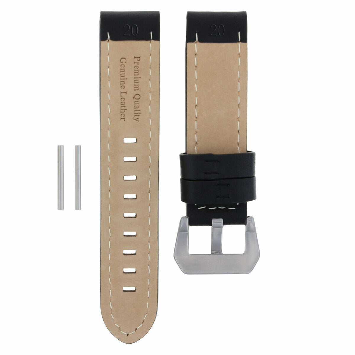 20-22-24MM LEATHER WATCH BAND STRAP FOR ZENITH PILOT AERONEV TYPE 20 WATCH, Black with Orange Stitching, front view
