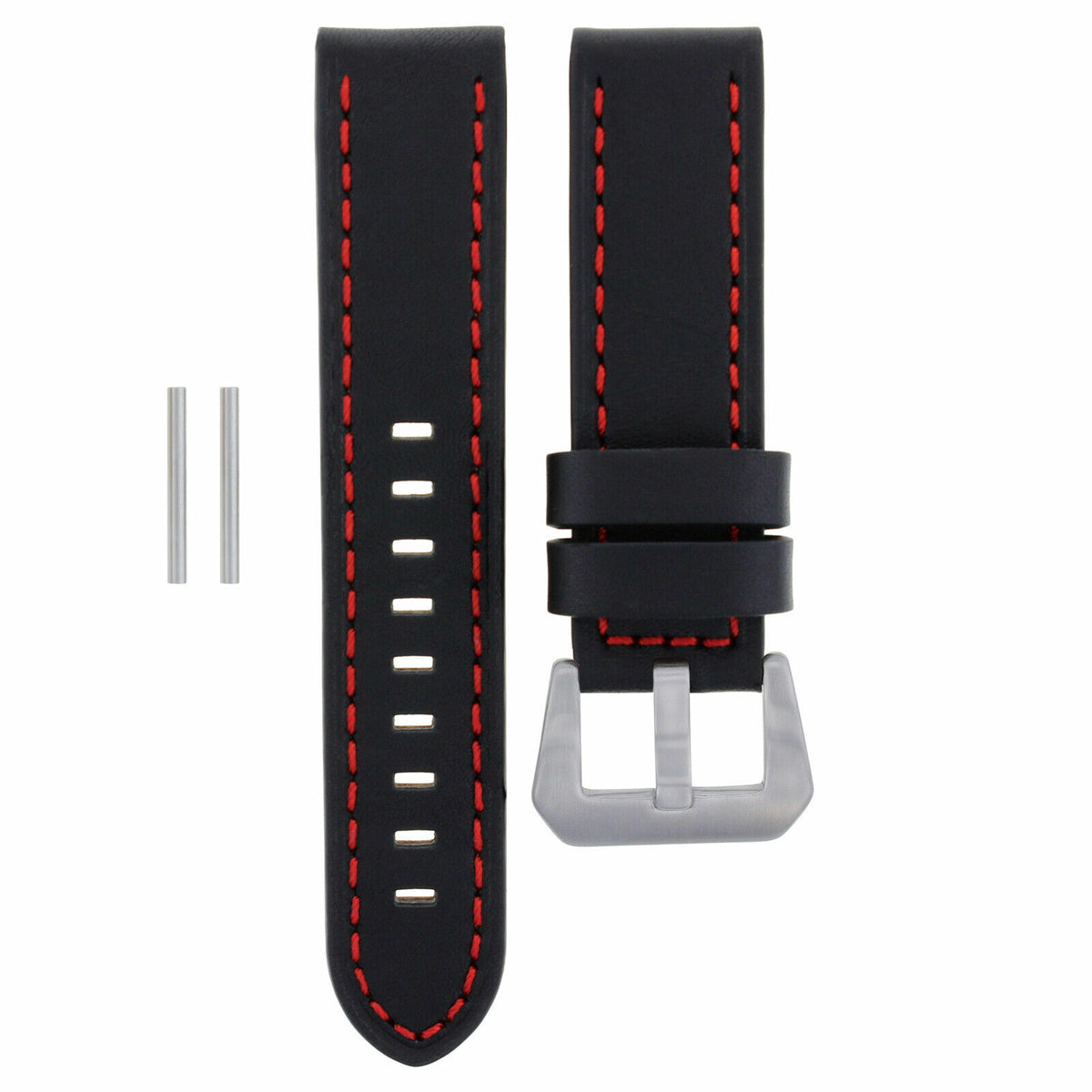 20-22-24MM LEATHER WATCH BAND STRAP FOR ZENITH PILOT AERONEV TYPE 20 WATCH, Black with Red Stitching
