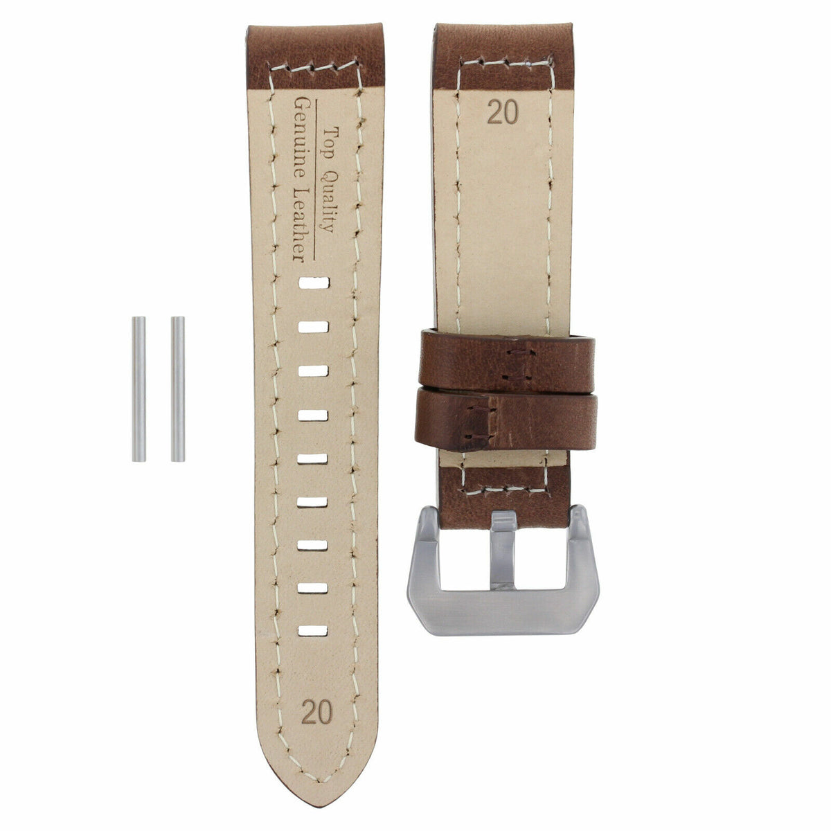 20-22-24MM LEATHER WATCH BAND STRAP FOR ZENITH PILOT AERONEV TYPE 20 WATCH, Dark Brown White Stitching, view 4