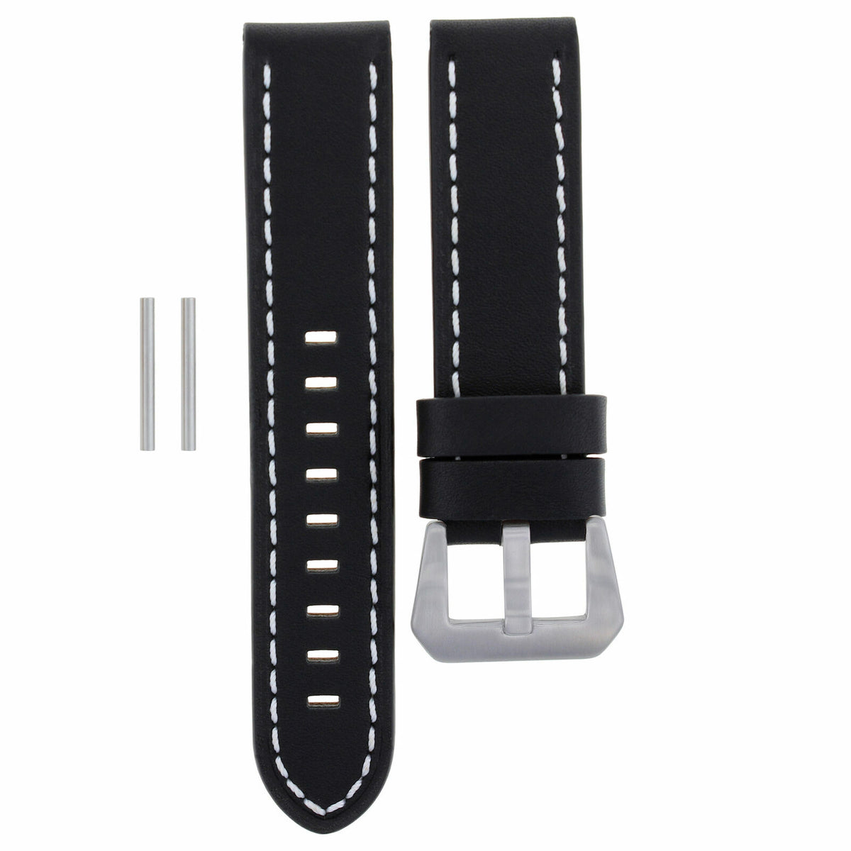 22 -24MM LEATHER WATCH BAND STRAP FOR PAM PANERAI MARINA LUMINOR WATCH LONG, Black with White Stitching, view 2