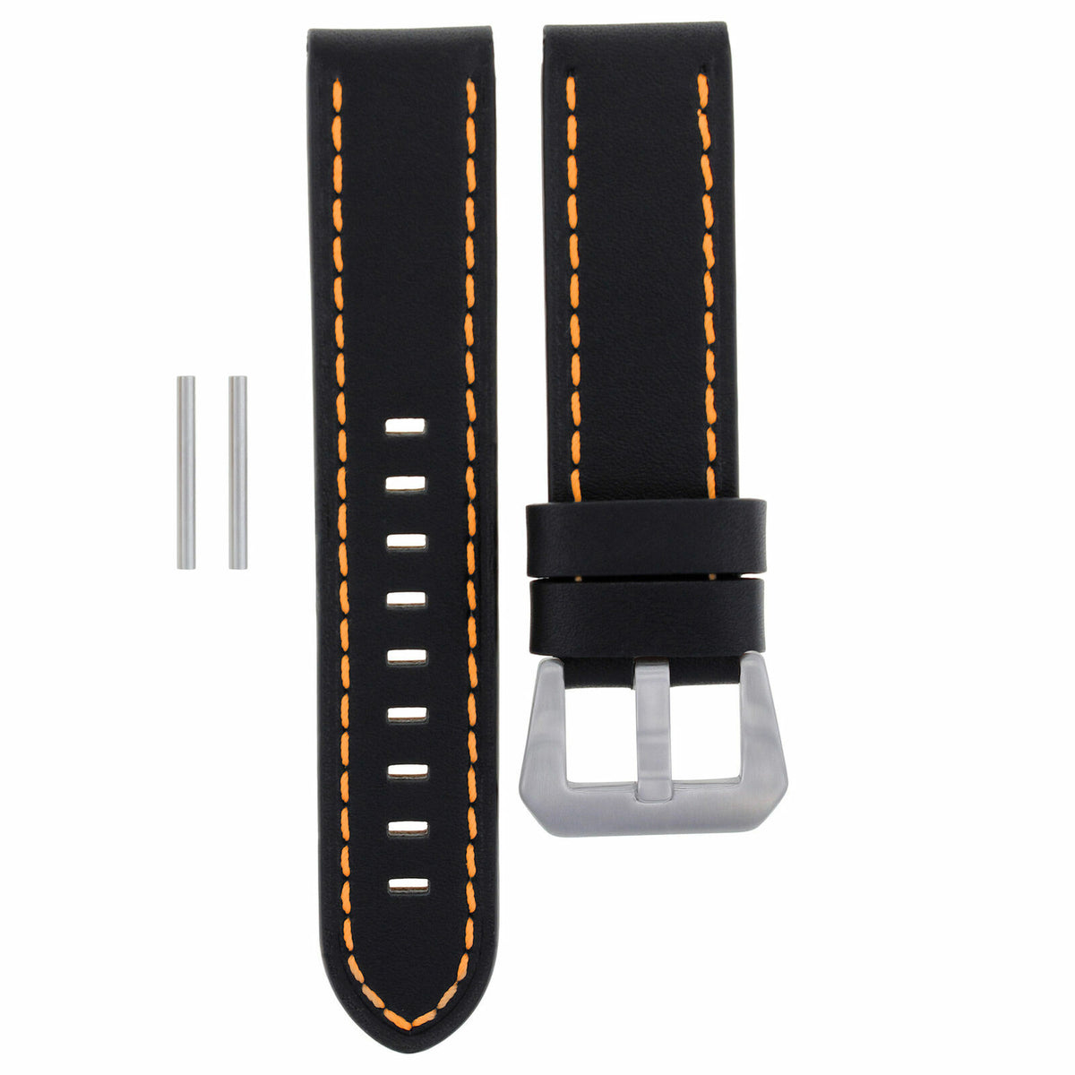 22 -24MM LEATHER WATCH BAND STRAP FOR PAM PANERAI MARINA LUMINOR WATCH LONG, Black with Orange Stitching, view 2
