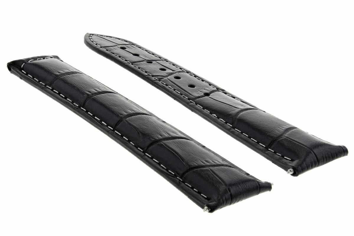 18MM-24MM GENUINE LEATHER WATCH BAND STRAP WITH CLASP FOR OMEGA SEAMASTER PLANET, Black with White Stitching, view 4