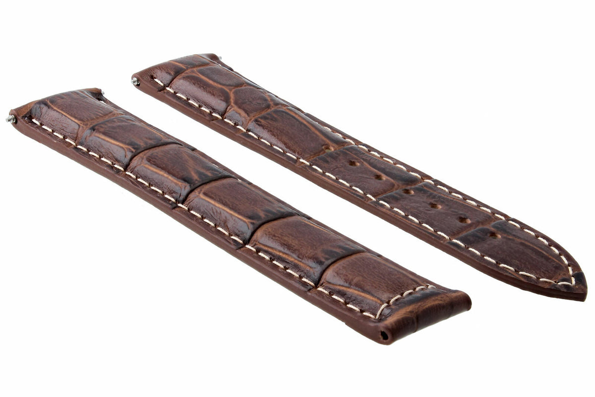 18MM-24MM GENUINE LEATHER WATCH BAND STRAP WITH CLASP FOR OMEGA SEAMASTER PLANET, Light Brown White Stitching, front view