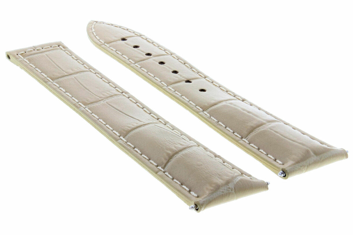 18MM-24MM GENUINE LEATHER WATCH BAND STRAP WITH CLASP FOR OMEGA SEAMASTER PLANET, Beige with White Stitching, view 4