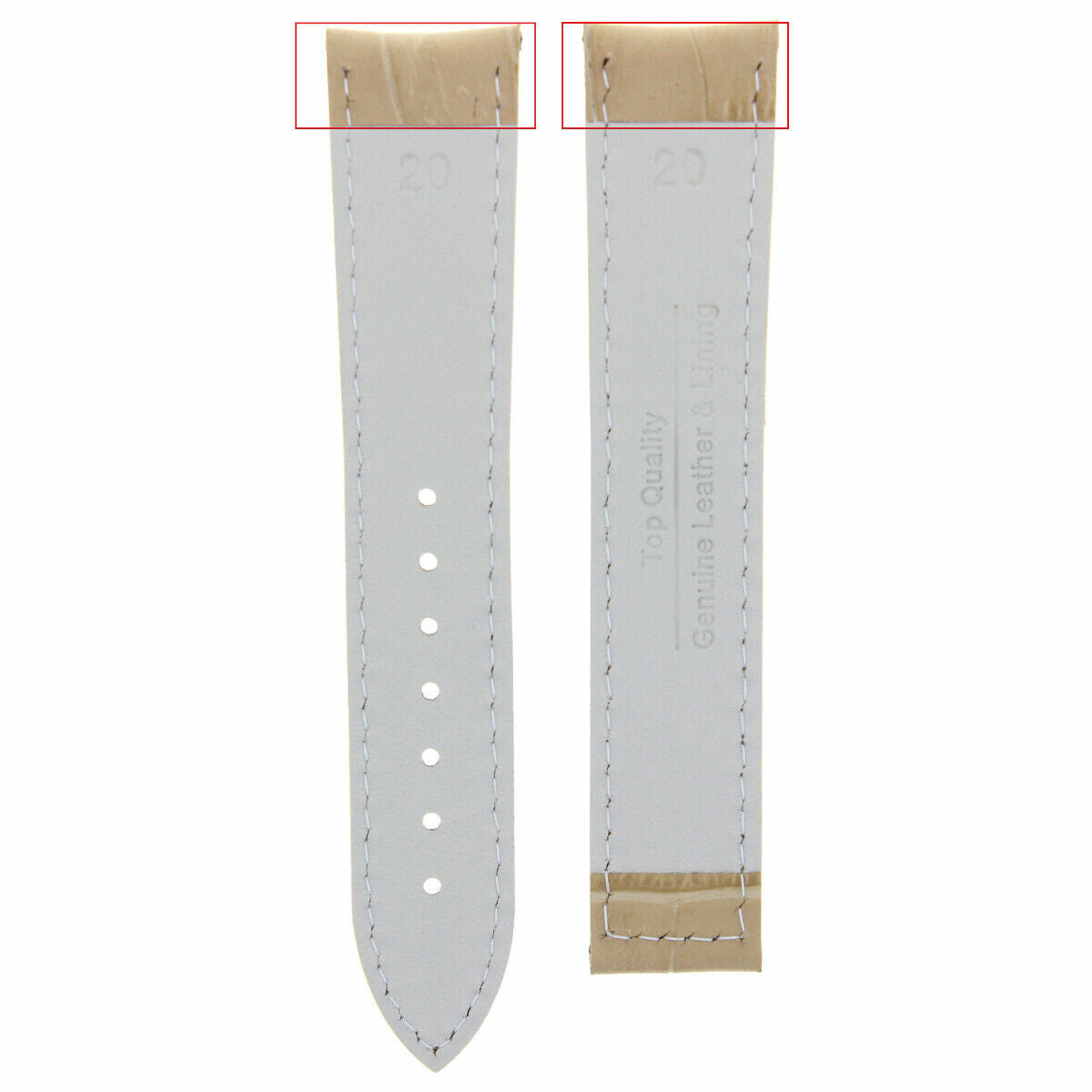 18MM-24MM GENUINE LEATHER WATCH BAND STRAP WITH CLASP FOR OMEGA SEAMASTER PLANET, Beige with White Stitching, underside view