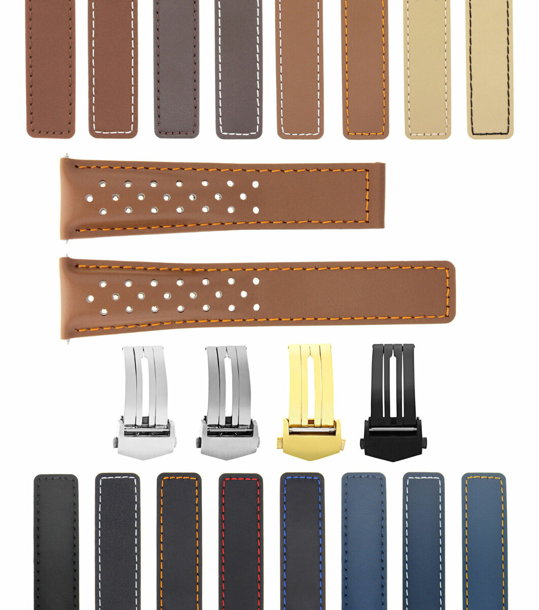 PERFORATED 19-20-22MM LEATHER WATCH BAND STRAP UNIVERSAL GENUINE ITALIAN CALF