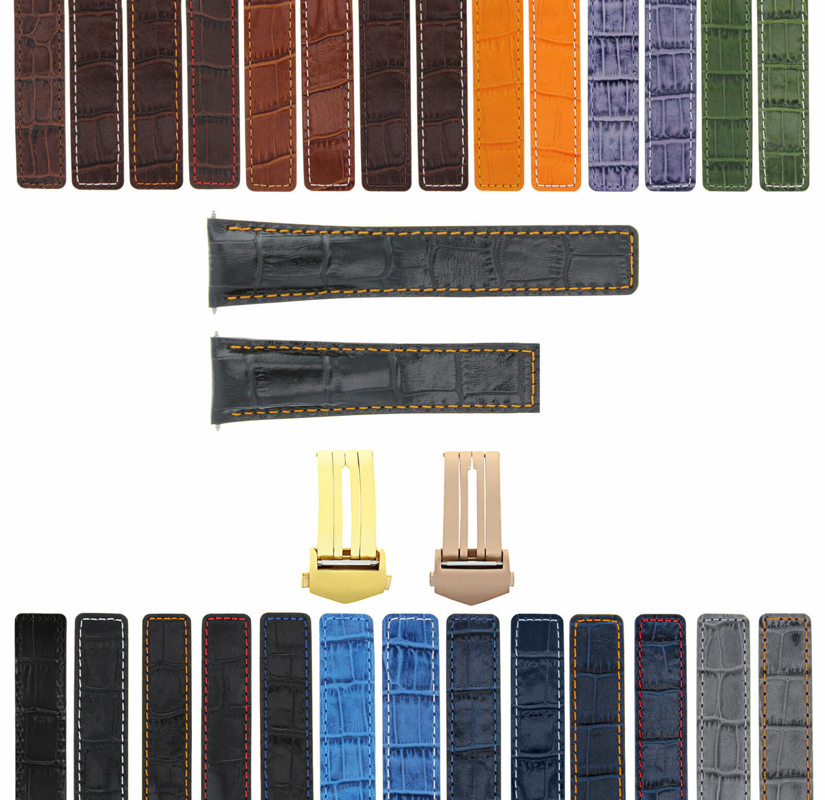 18-19-20-21-22MM LEATHER WATCH BAND STRAP CLASP FOR TAG HEUER CARRERA GOLD ROSE, Black with Orange Stitching