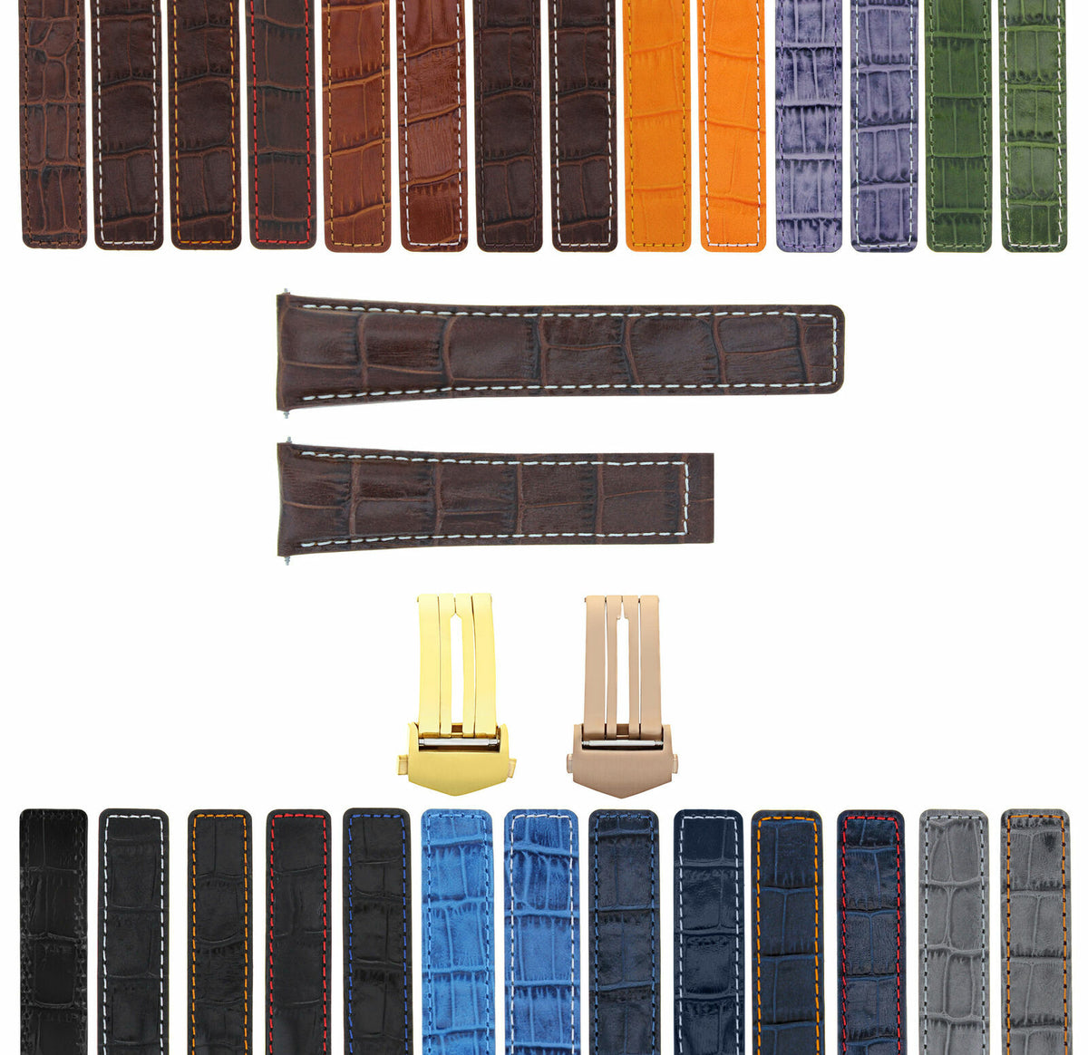 18-19-20-21-22MM LEATHER WATCH BAND STRAP CLASP FOR TAG HEUER CARRERA GOLD ROSE, Dark Brown White Stitching