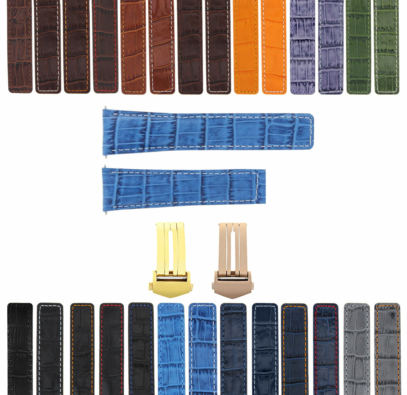 LEATHER WATCH BAND STRAP CLASP FOR TAG HEUER CARRERA GOLD ROSE - 22MM