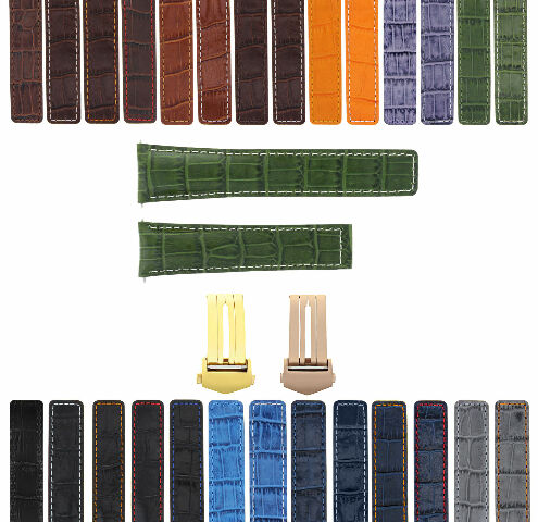 LEATHER WATCH BAND STRAP CLASP FOR TAG HEUER CARRERA GOLD ROSE - 22MM