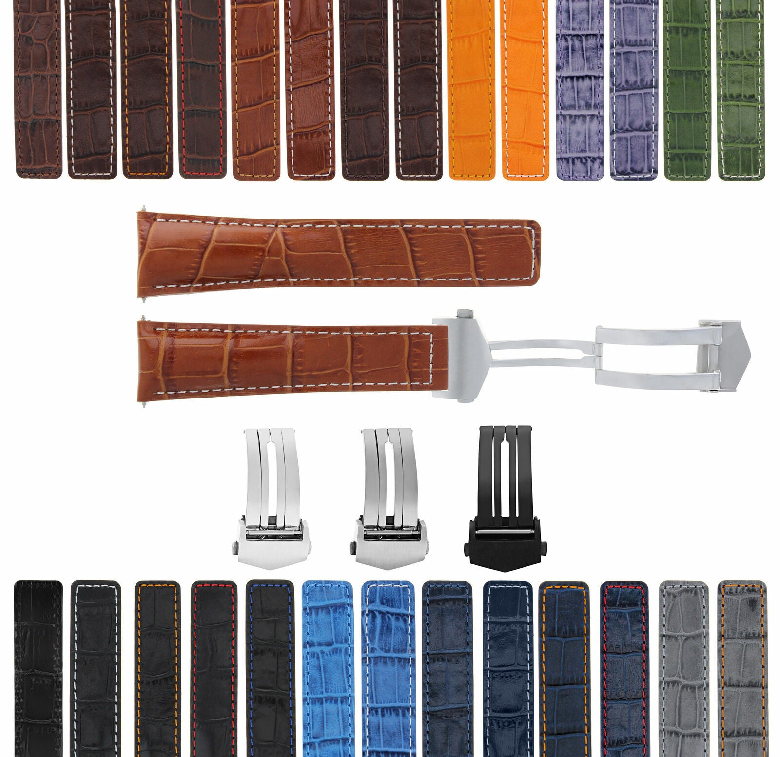 LEATHER WATCH BAND STRAP FOR TAG HEUER CARRERA DEPLOYMENT CLASP - 20MM