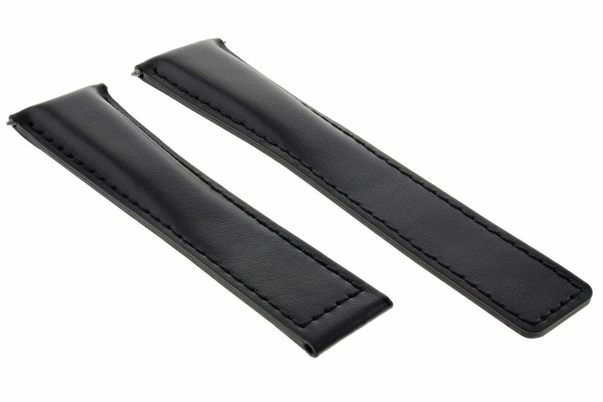 19MM 20MM 22MM LEATHER WATCH BAND STRAP WITH CLASP FOR TAG HEUER CARRERA MONACO, Black, front view