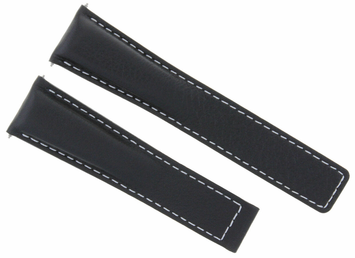 19MM 20MM 22MM LEATHER WATCH BAND STRAP WITH CLASP FOR TAG HEUER CARRERA MONACO, Black with White Stitching, view 3