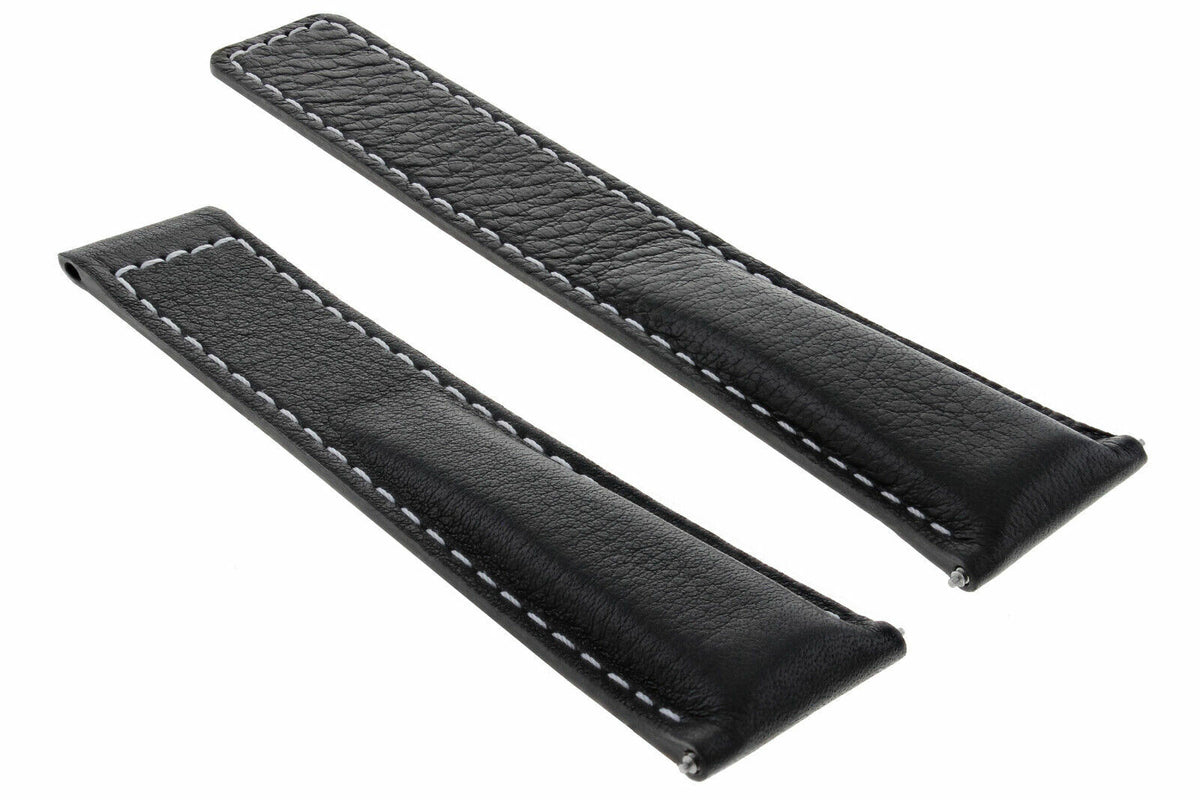 19MM 20MM 22MM LEATHER WATCH BAND STRAP WITH CLASP FOR TAG HEUER CARRERA MONACO, Black with White Stitching, view 4