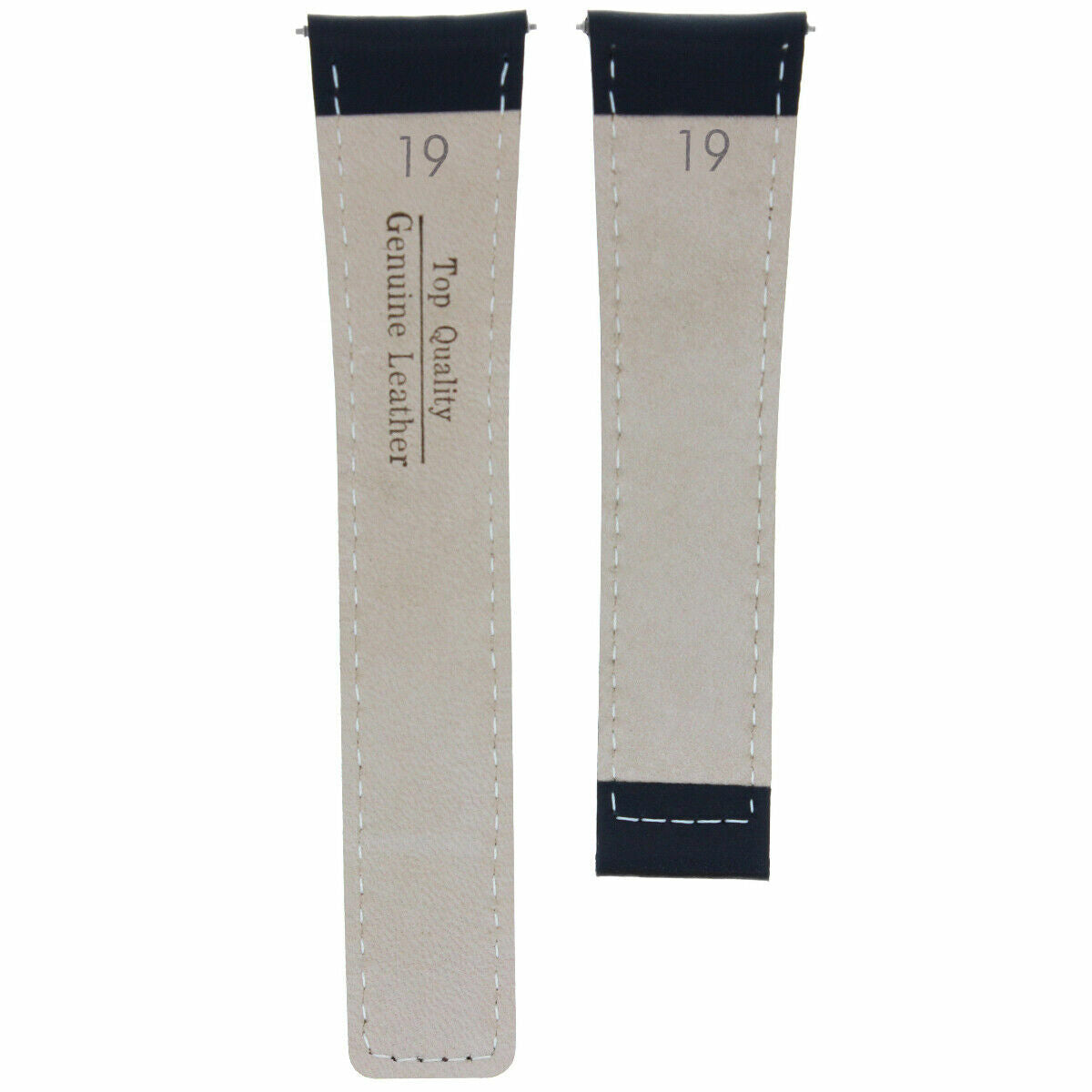 19MM 20MM 22MM LEATHER WATCH BAND STRAP WITH CLASP FOR TAG HEUER CARRERA MONACO, Black with White Stitching, underside view