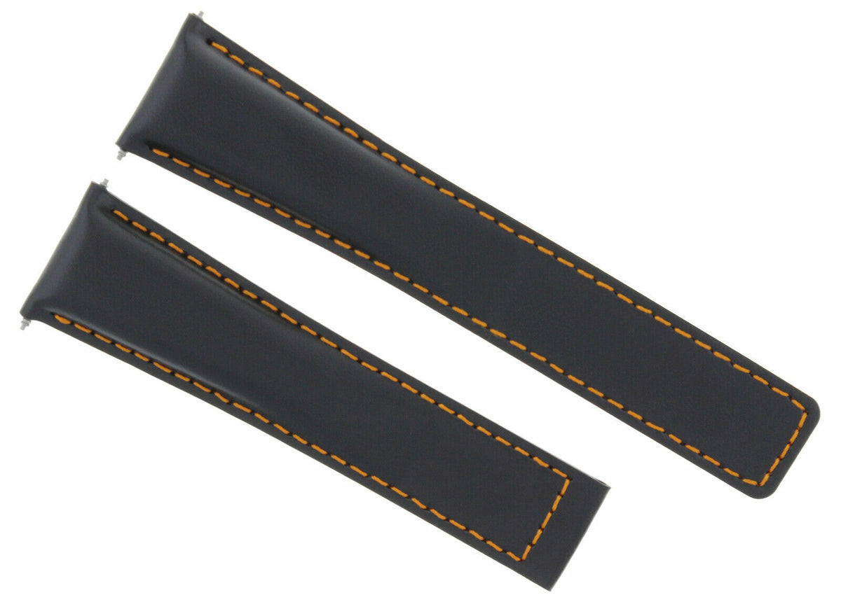 19MM 20MM 22MM LEATHER WATCH BAND STRAP WITH CLASP FOR TAG HEUER CARRERA MONACO, Black with Orange Stitching, view 3