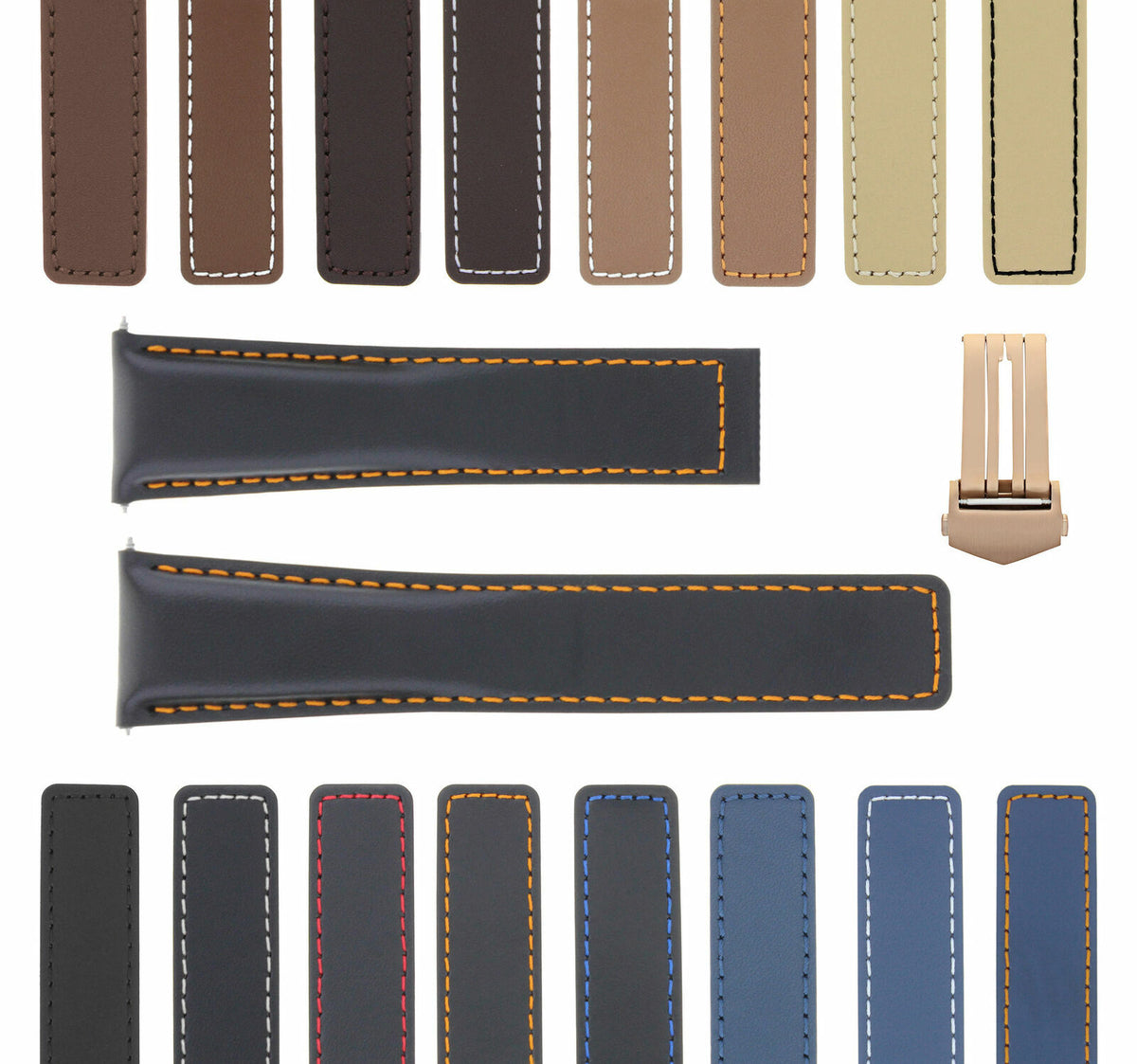 19MM 20MM 22MM LEATHER WATCH BAND STRAP WITH CLASP FOR TAG HEUER CARRERA MONACO, Black with Orange Stitching