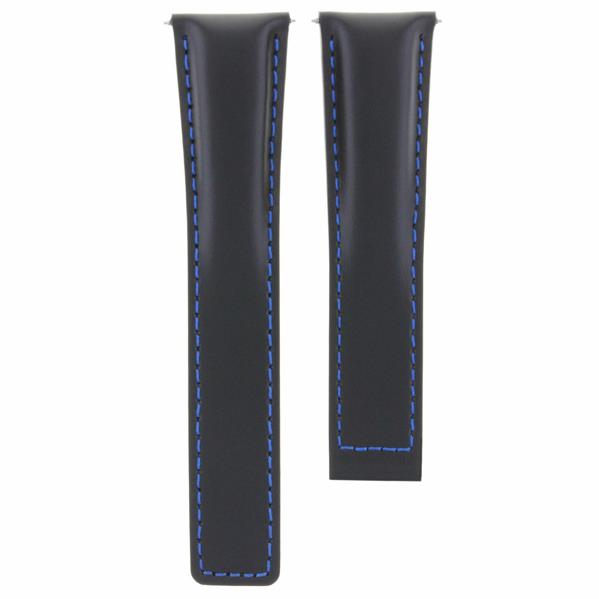 19MM 20MM 22MM LEATHER WATCH BAND STRAP WITH CLASP FOR TAG HEUER CARRERA MONACO, Black with Blue Stitching, view 2