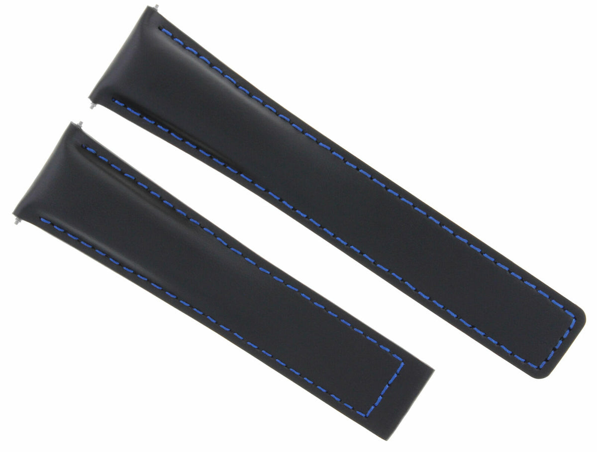 19MM 20MM 22MM LEATHER WATCH BAND STRAP WITH CLASP FOR TAG HEUER CARRERA MONACO, Black with Blue Stitching, view 3