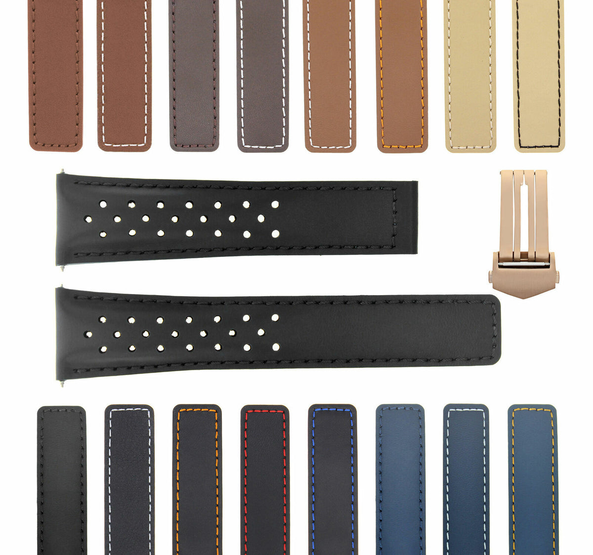 19MM-22MM PERFORATED LEATHER WATCH BAND STRAP FOR TAG HEUER CARRERA CALIBRE, Black