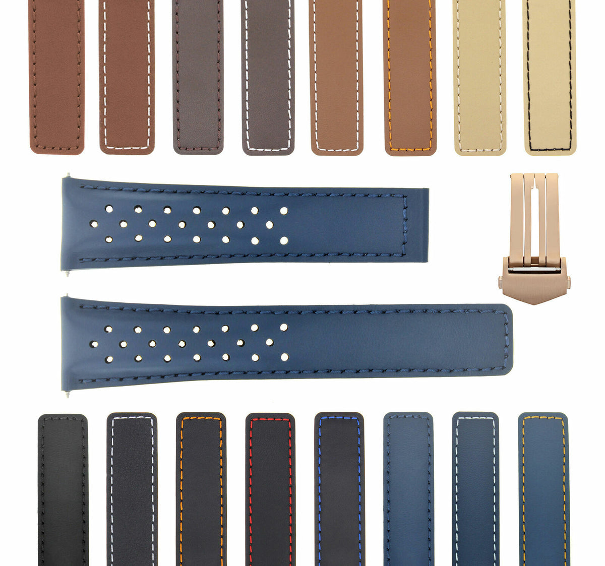 19MM-22MM PERFORATED LEATHER WATCH BAND STRAP FOR TAG HEUER CARRERA CALIBRE, Blue