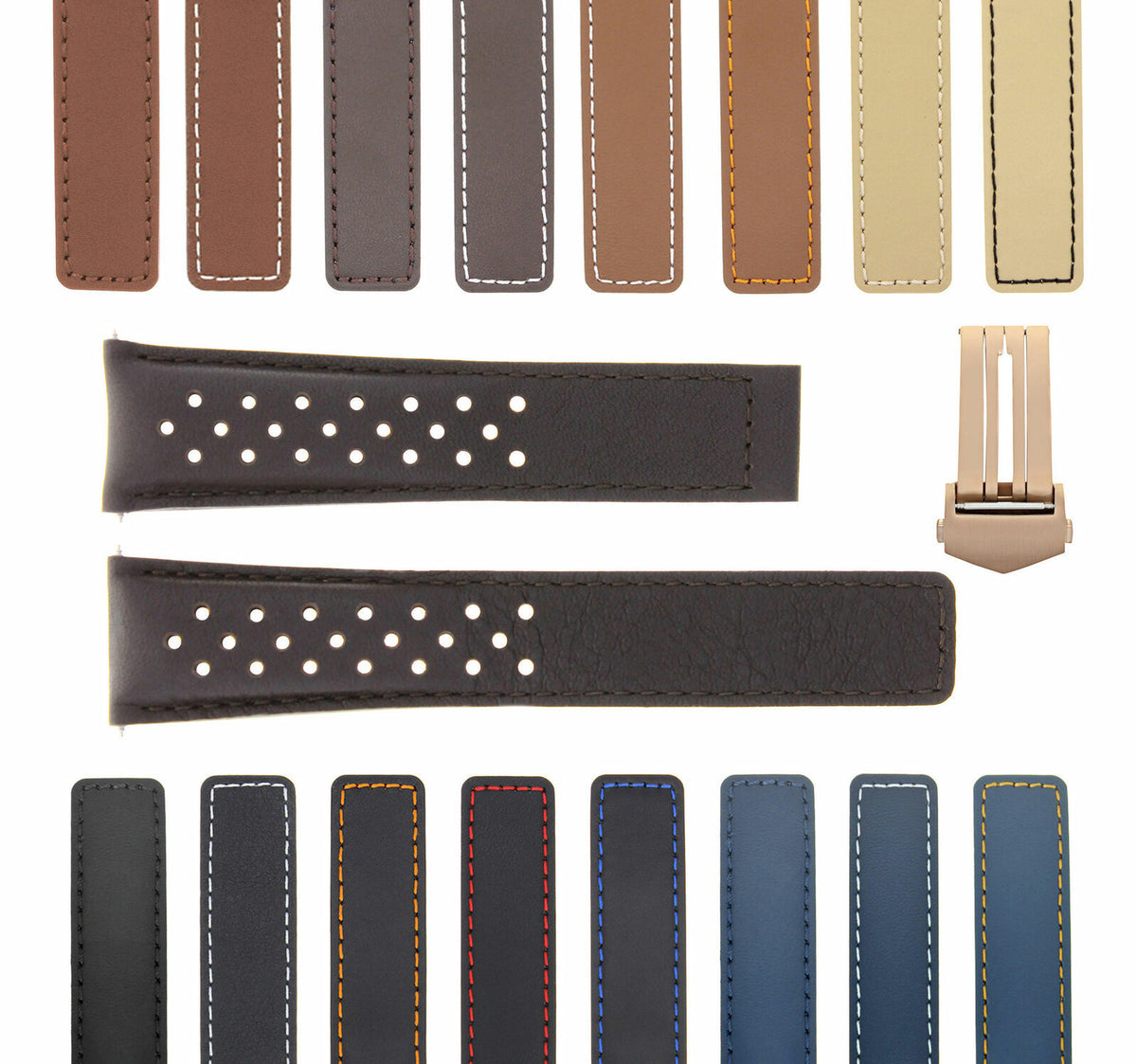 19MM-22MM PERFORATED LEATHER WATCH BAND STRAP FOR TAG HEUER CARRERA CALIBRE, Brown