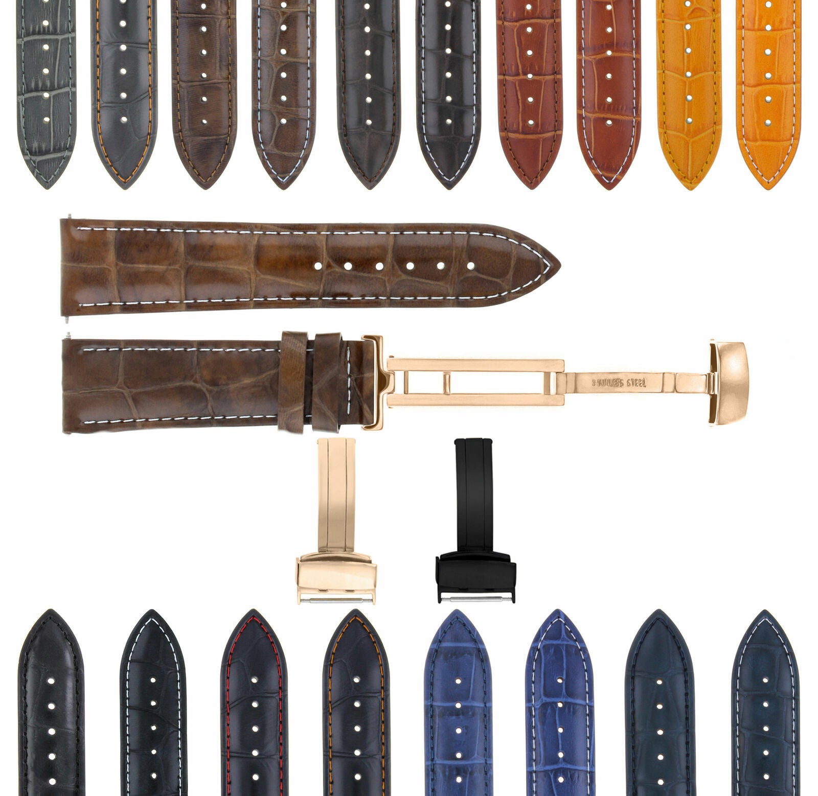 17-18-19-20-21-22-23-24MM LEATHER WATCH BAND STRAP FOR CITIZEN CLASP ROSE BLACK