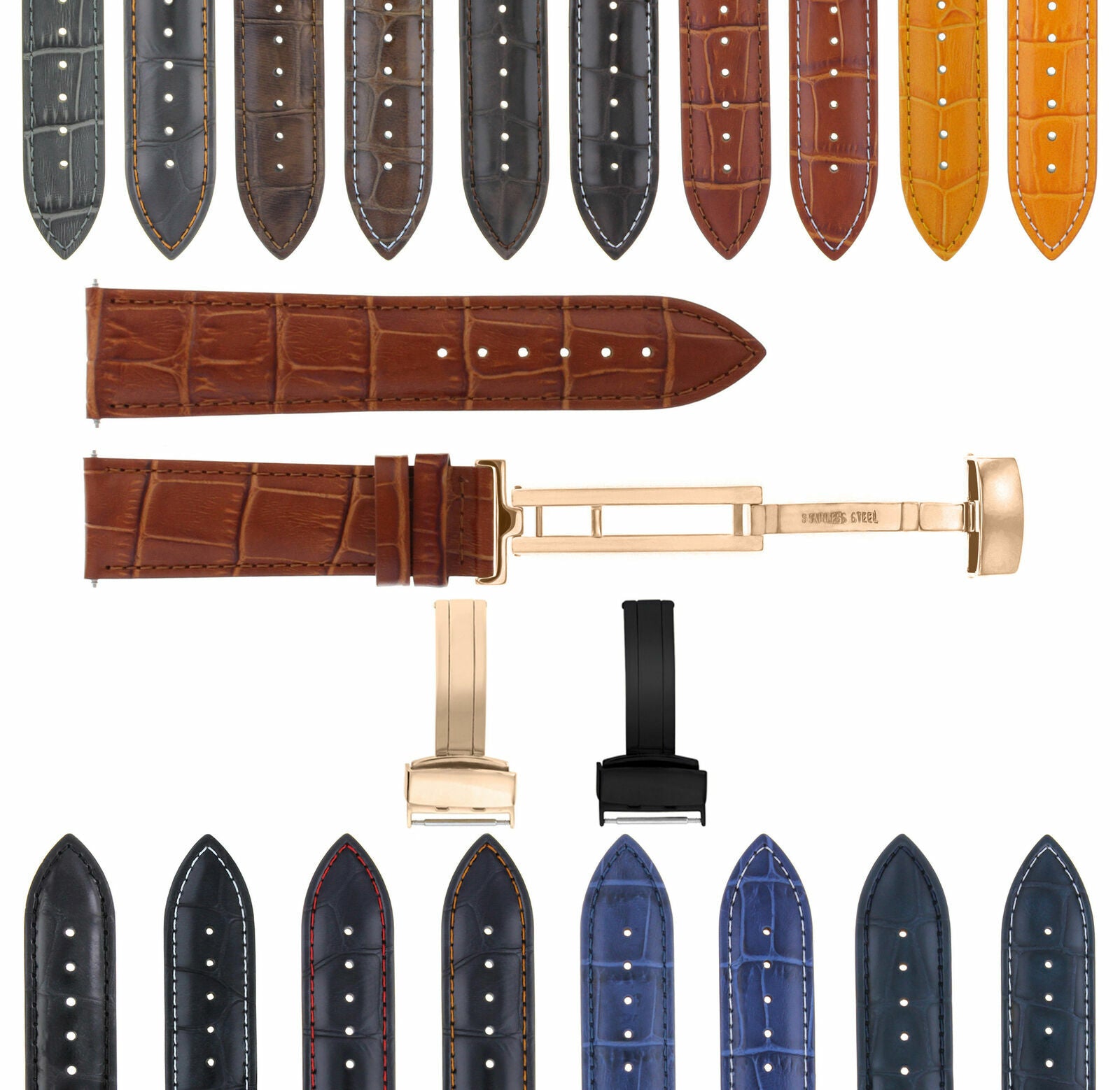 17-18-19-20-21-22-23-24MM LEATHER WATCH BAND STRAP FOR CITIZEN CLASP ROSE BLACK