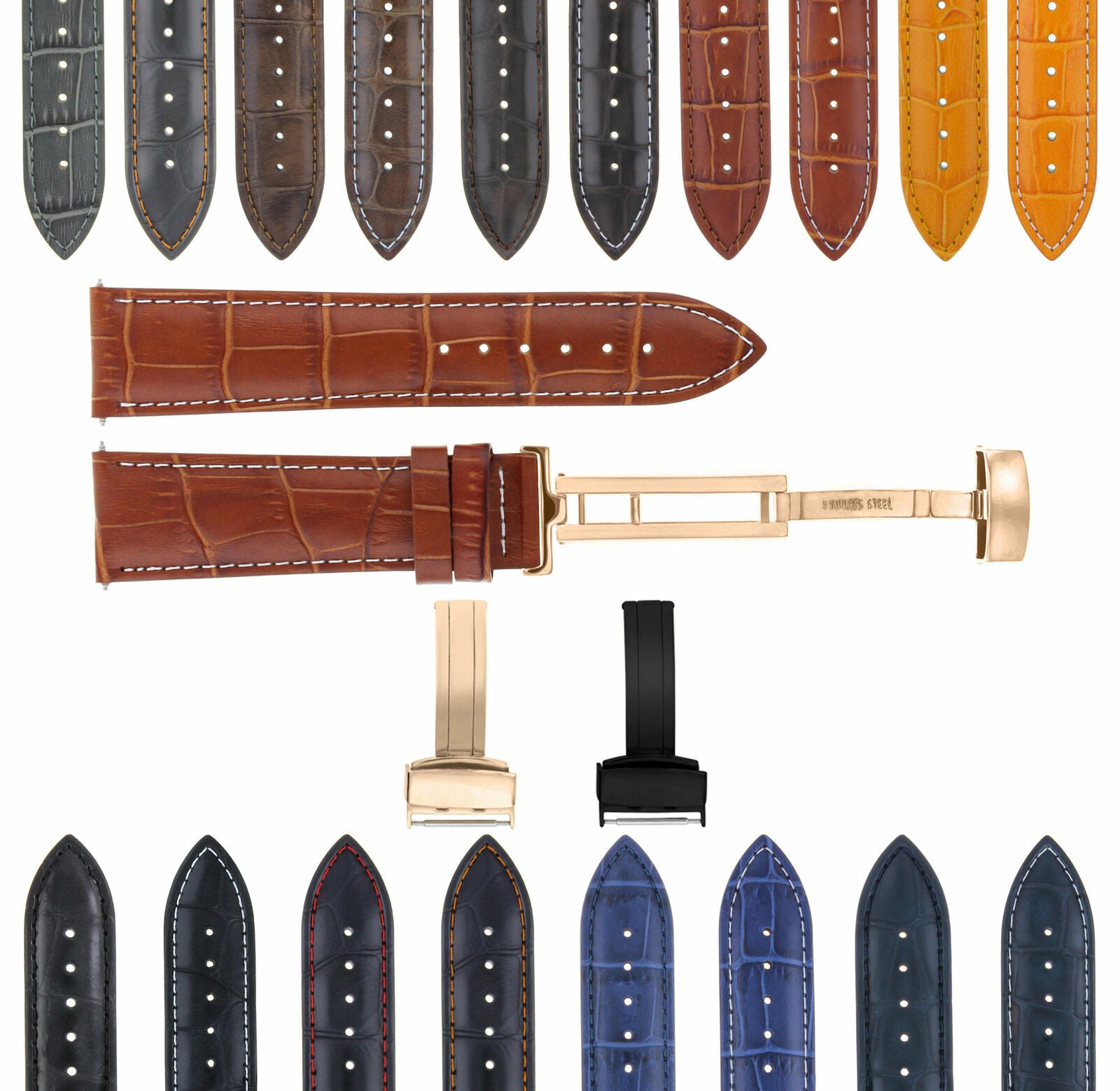 17-18-19-20-21-22-23-24MM LEATHER WATCH BAND STRAP FOR CITIZEN CLASP ROSE BLACK