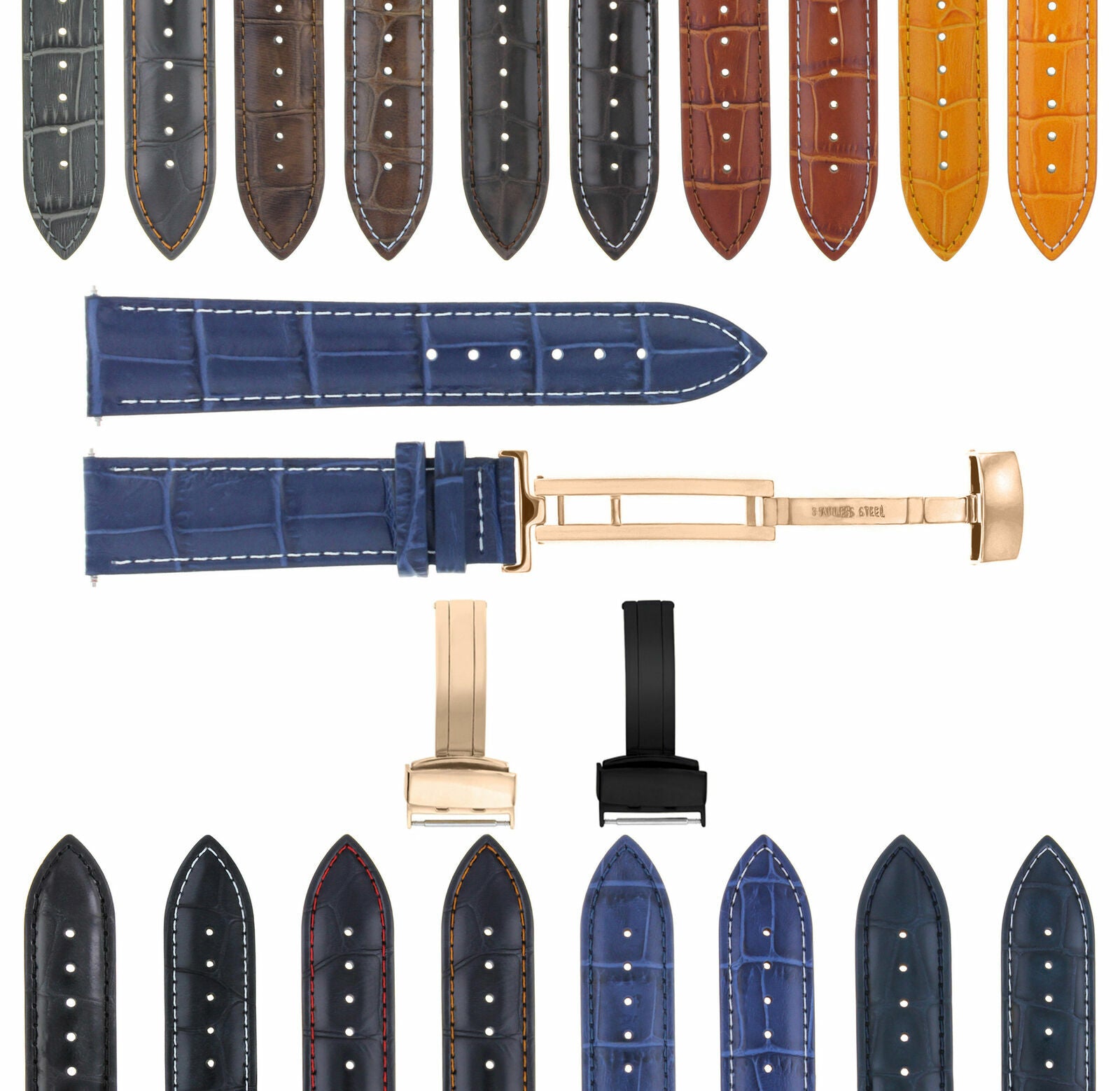 LEATHER WATCH BAND STRAP FOR CITIZEN CLASP ROSE BLACK - 24MM