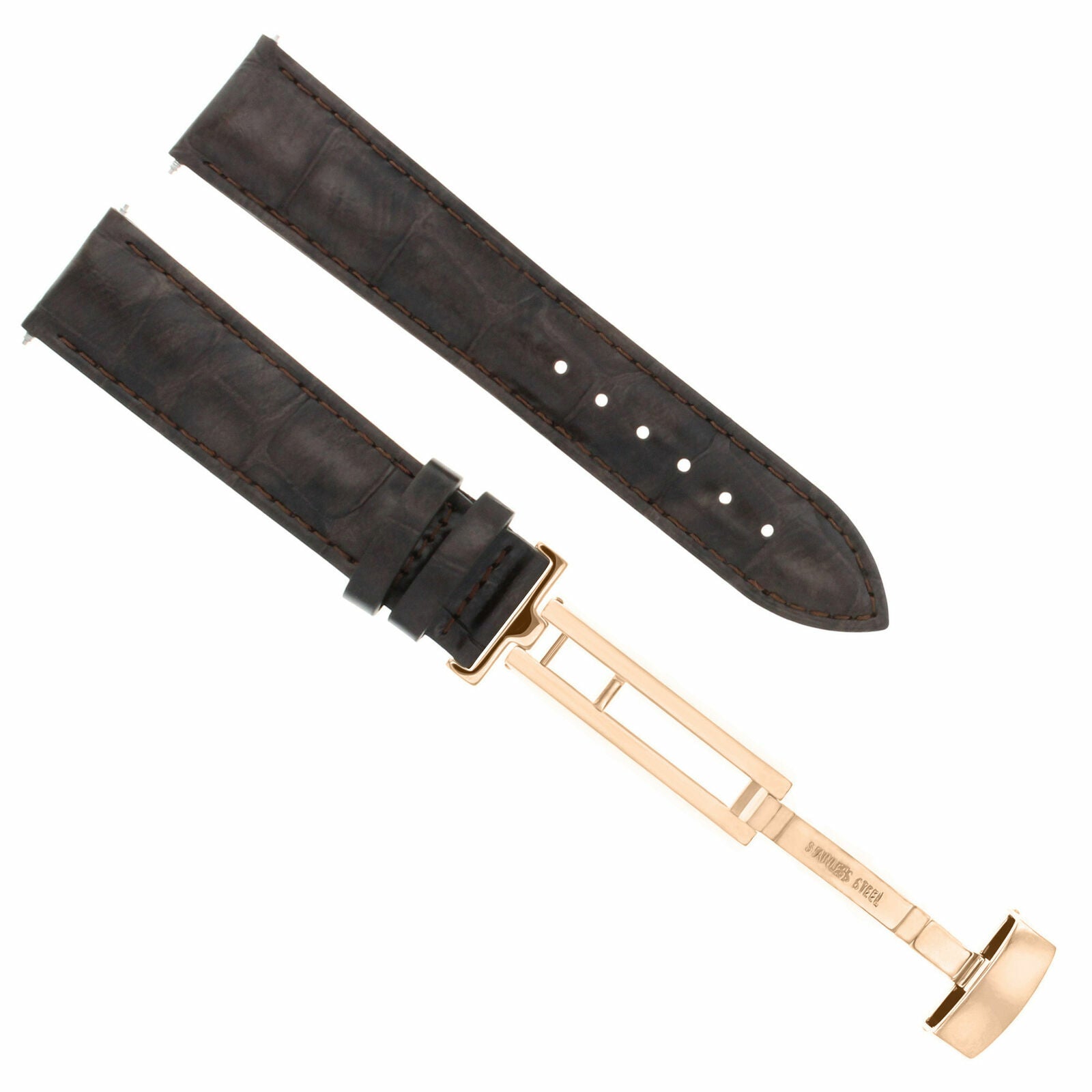 LEATHER WATCH BAND STRAP FOR CITIZEN CLASP ROSE BLACK - 24MM