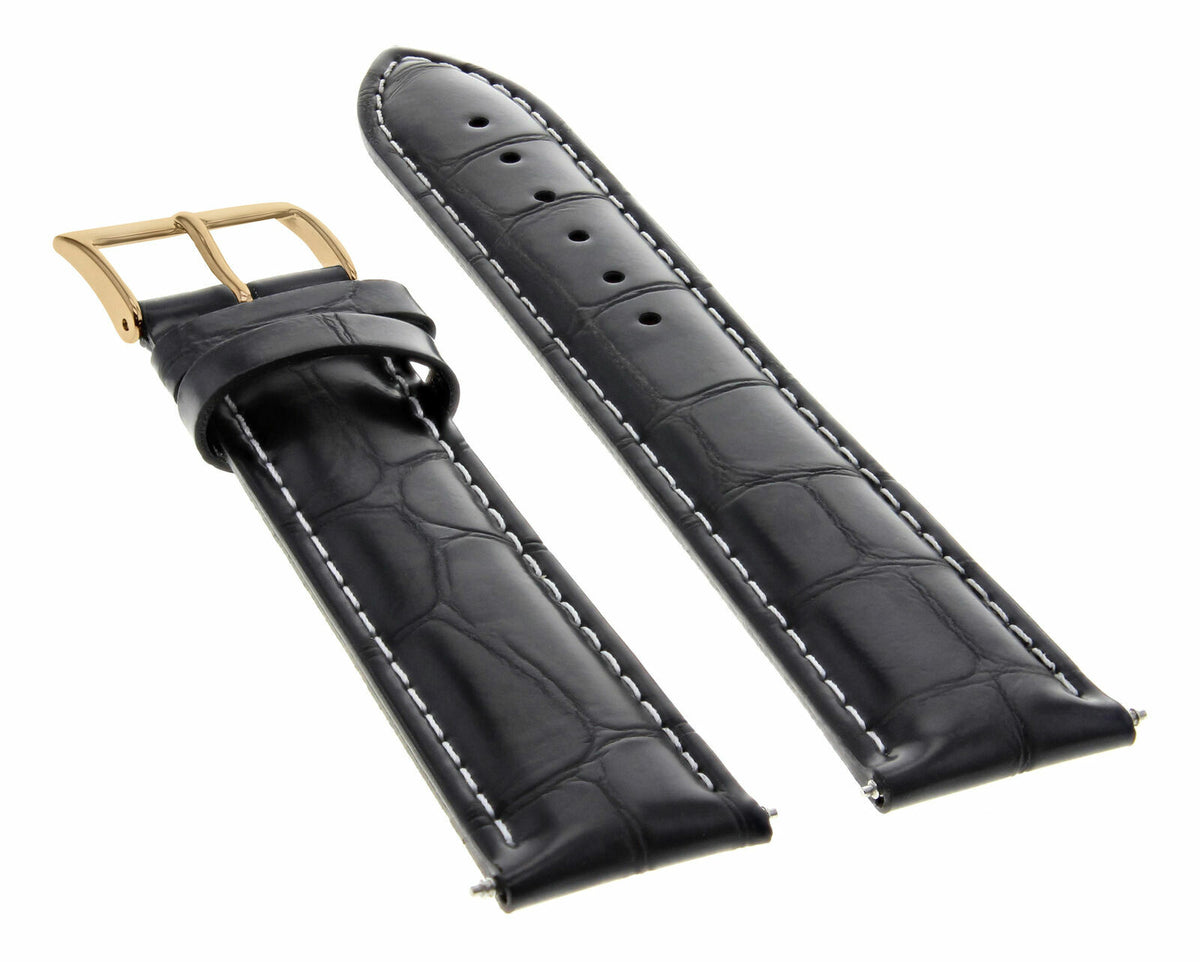 17-18-19-20-21-22-23-24MM LEATHER WATCH BAND STRAP FOR CITIZEN DRIVE ROSE BLACK, Black with White Stitching, view 4