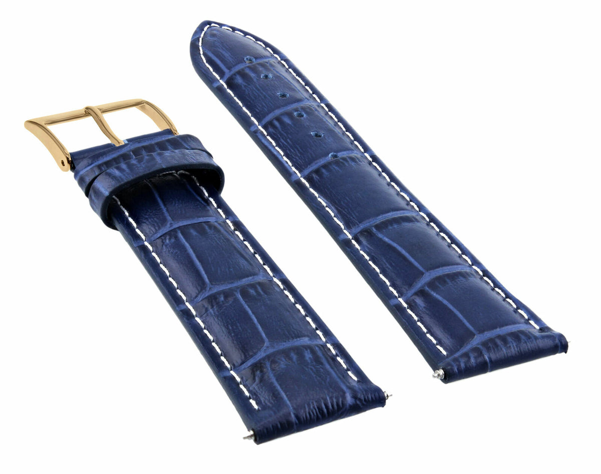 17-18-19-20-21-22-23-24MM LEATHER WATCH BAND STRAP FOR CITIZEN DRIVE ROSE BLACK, Blue with White Stitching, front view