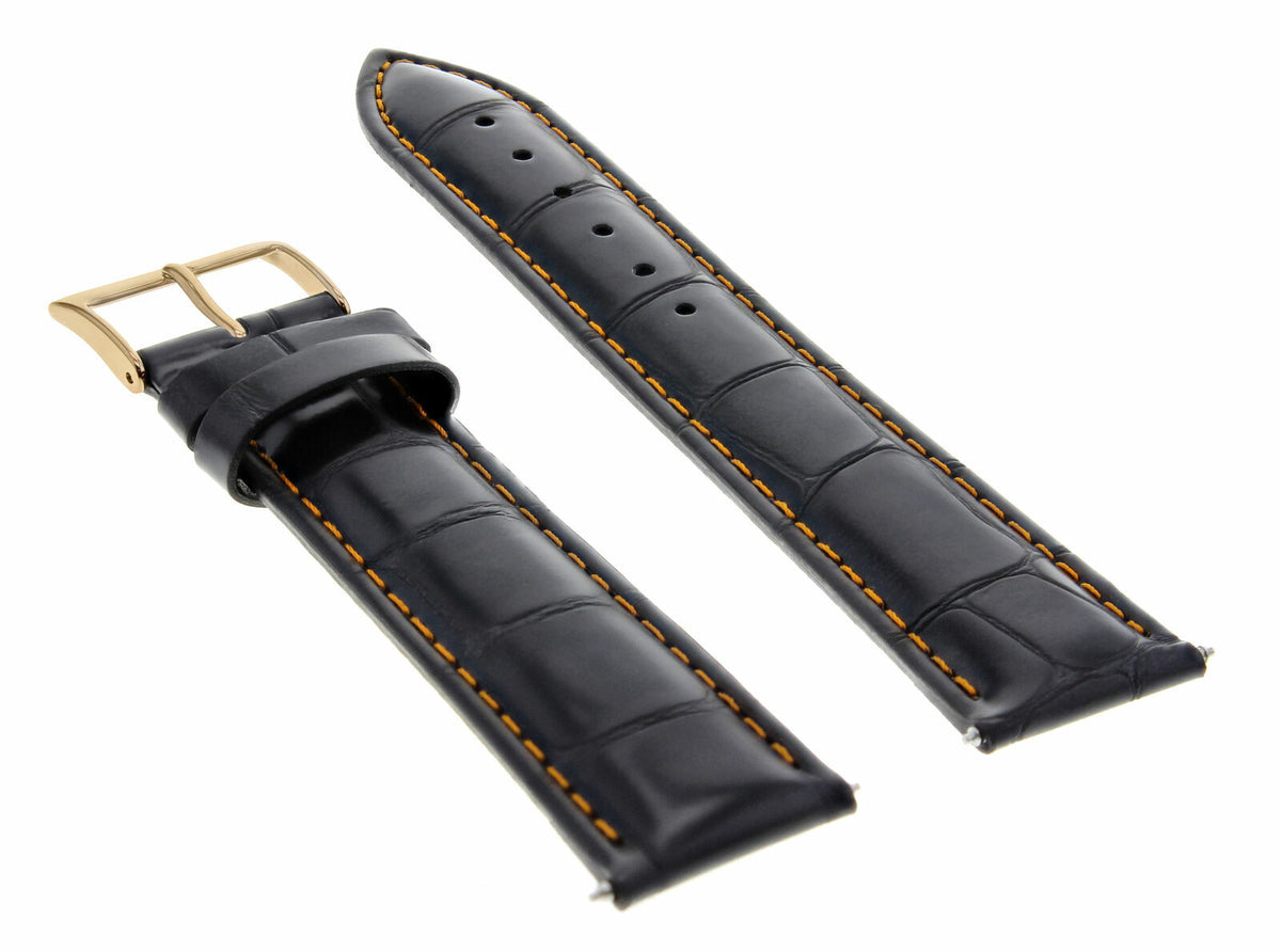 17-18-19-20-21-22-23-24MM LEATHER WATCH BAND STRAP FOR CITIZEN DRIVE ROSE BLACK, Black with Orange Stitching, view 4
