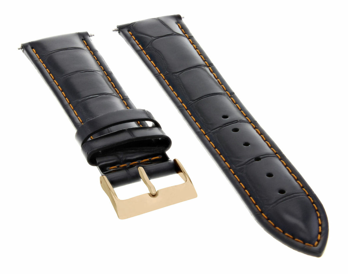 17-18-19-20-21-22-23-24MM Leather Watch Band Strap for Citizen Drive Rose Black, front view