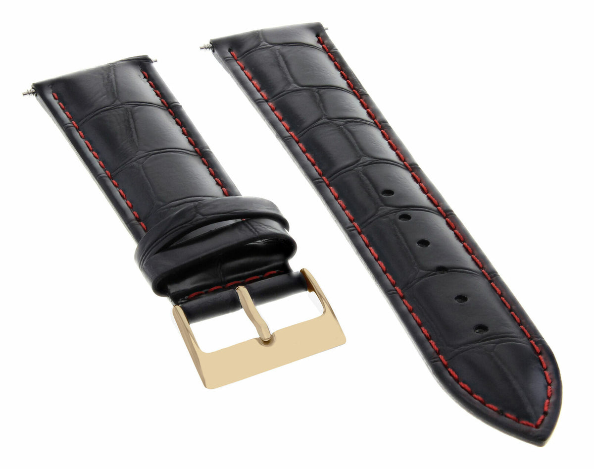 17-18-19-20-21-22-23-24MM LEATHER WATCH BAND STRAP FOR CITIZEN DRIVE ROSE BLACK, Black with Red Stitching, view 3