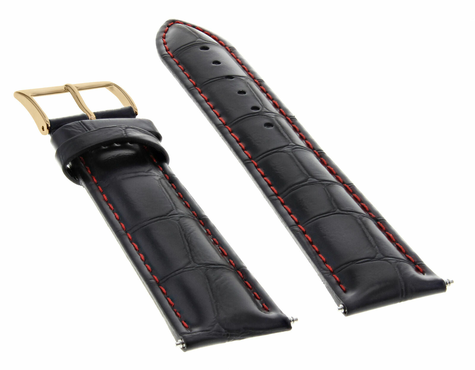 17-18-19-20-21-22-23-24MM LEATHER WATCH BAND STRAP FOR CITIZEN DRIVE ROSE BLACK, Black with Red Stitching, view 4