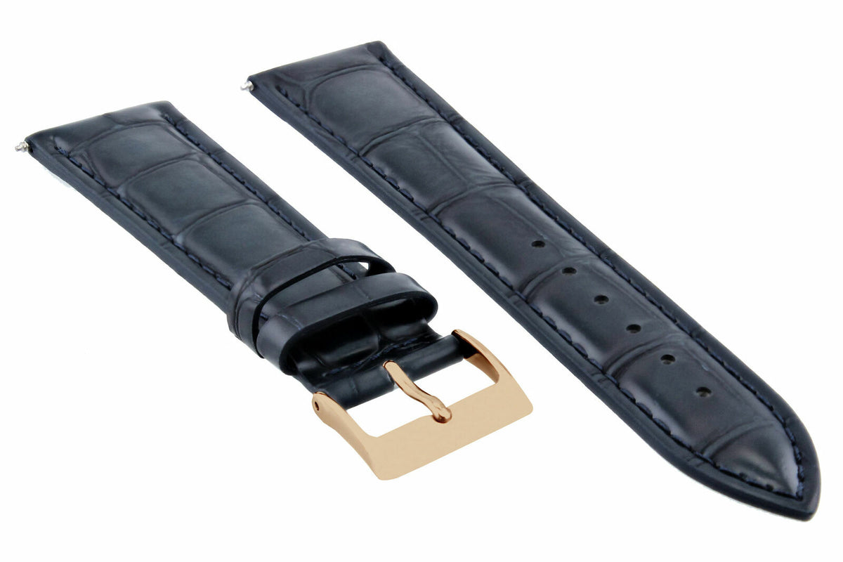 17-18-19-20-21-22-23-24MM Leather Watch Band Strap for Citizen Drive Rose Black, front view