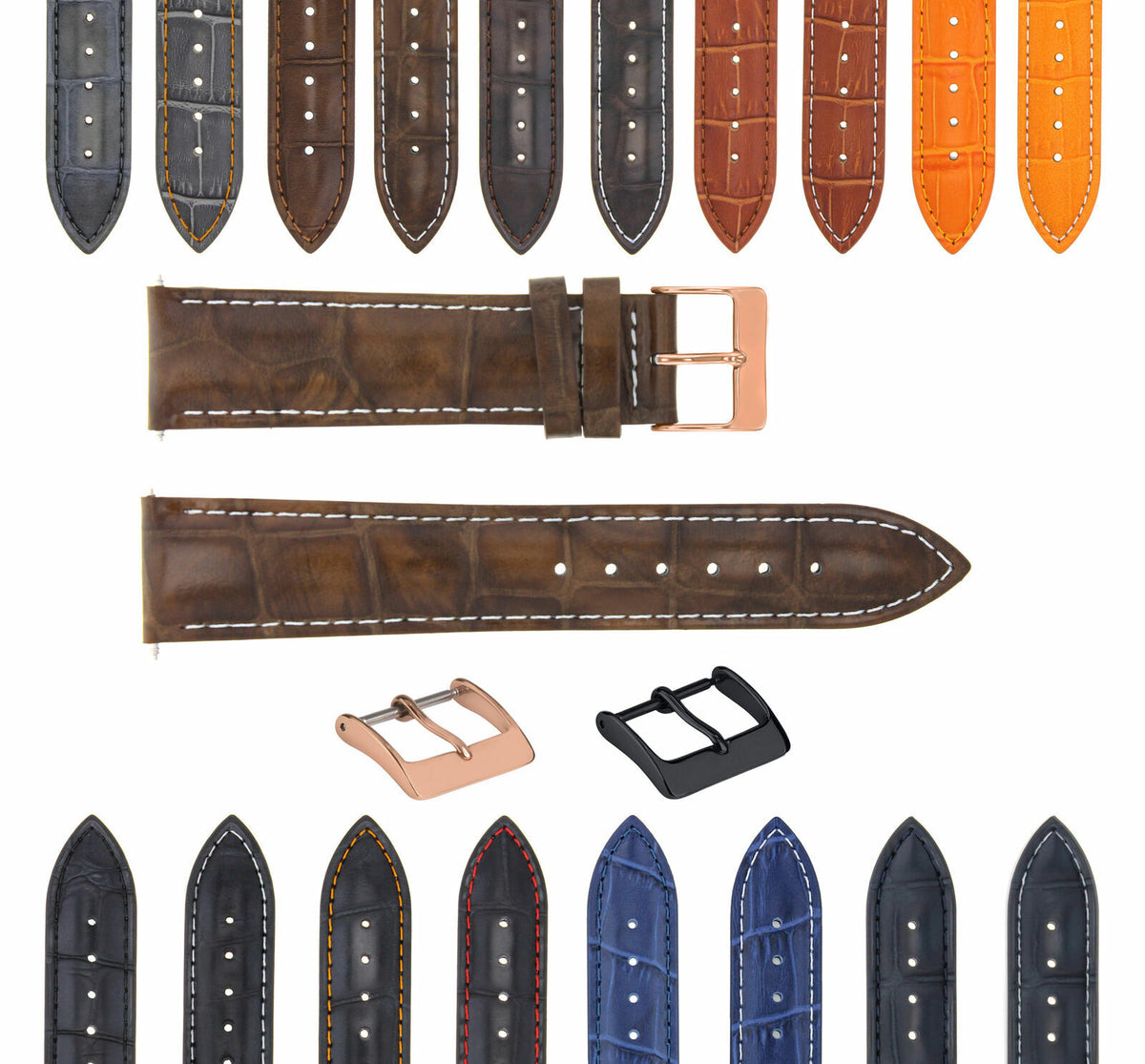 17-18-19-20-21-22-23-24MM LEATHER WATCH BAND STRAP FOR CITIZEN DRIVE ROSE BLACK, Tan with White Stitching